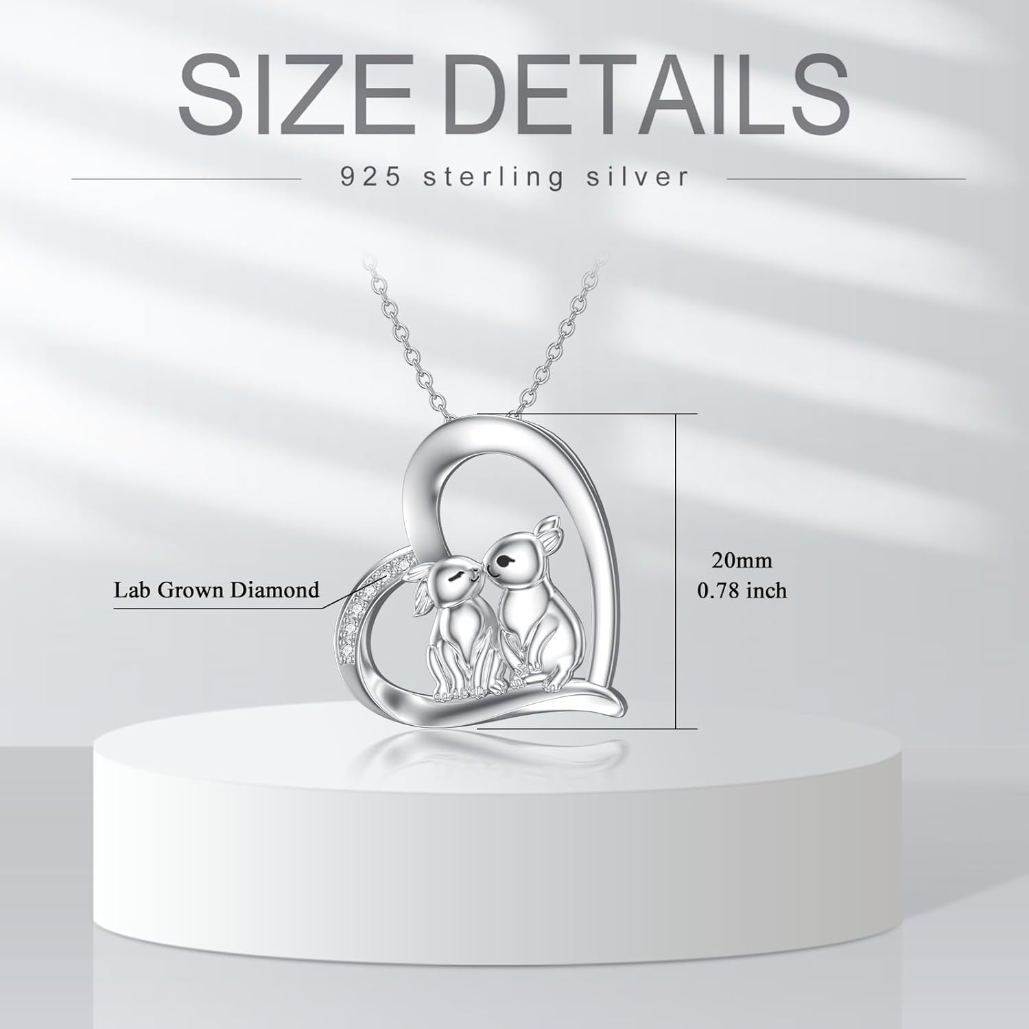 Diamond Bunny Necklace for Women 925 Sterling Silver Rabbit Heart Pendant Necklace with Lab Grown Diamonds Cute Rabbit & Bunny Jewelry Gifts for Her - Image 5