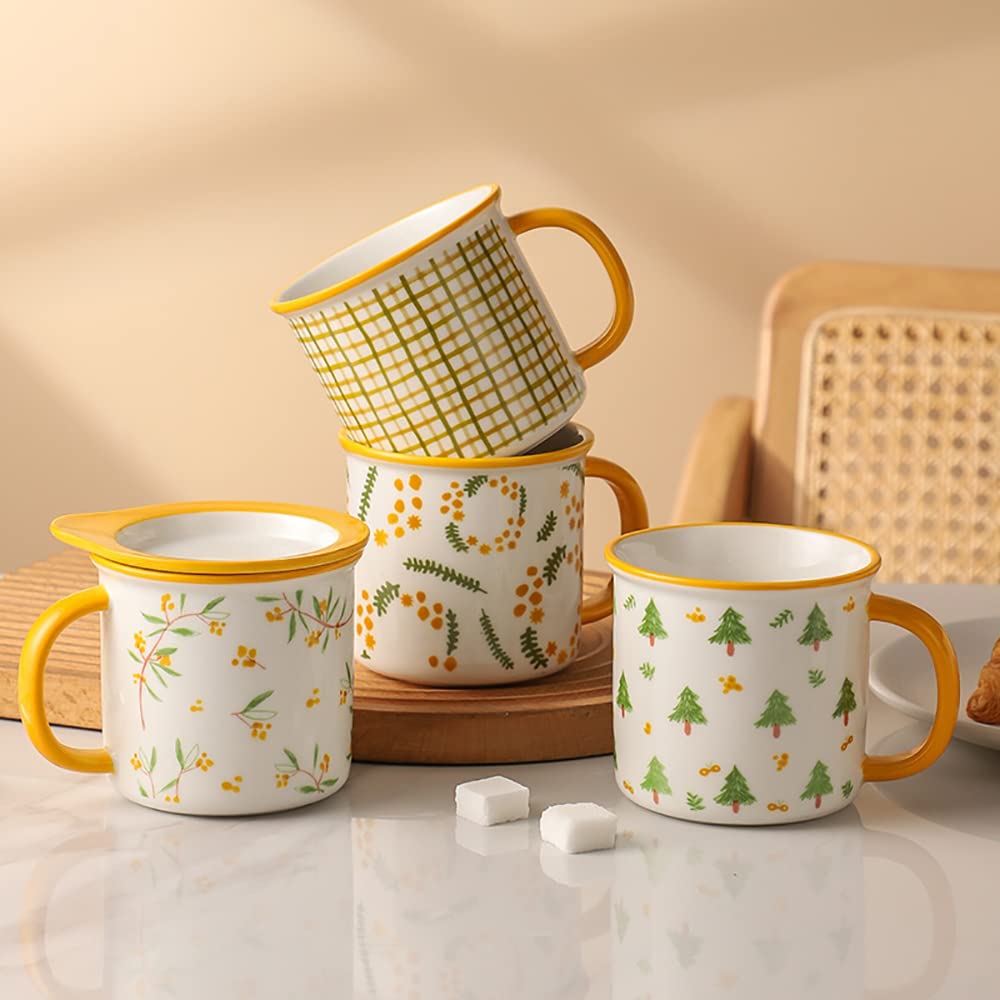 Juego de 4 tazas esmaltadas para acampar de viaje, duraderas y gruesas, para el hogar y la oficina (amarillo)