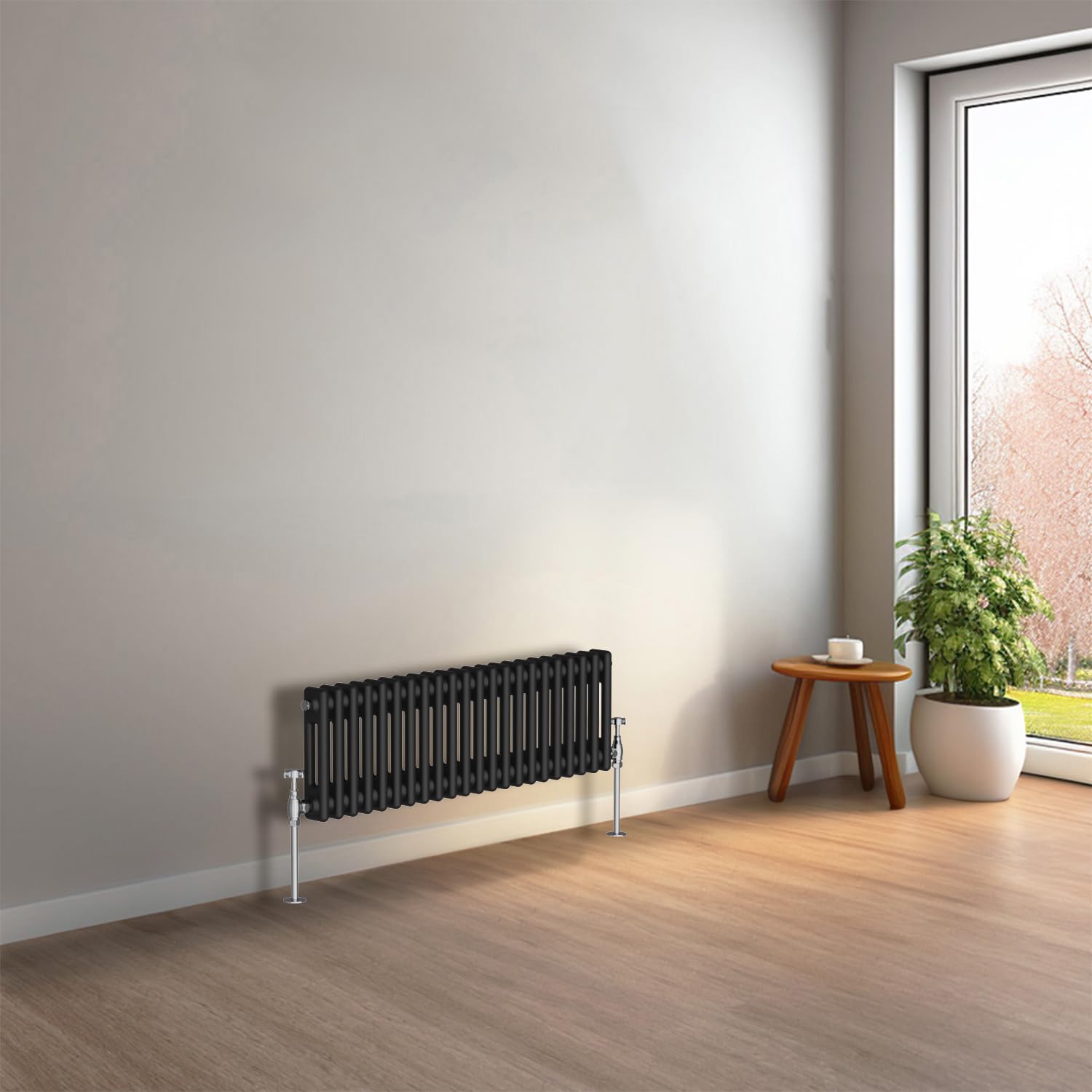 NRG 300 x 1010mm Black Horizontal Traditional Column Cast Iron Style Radiator Central Heating Radiator Perfect for Bathrooms, Kitchen, Living Room Double Panel