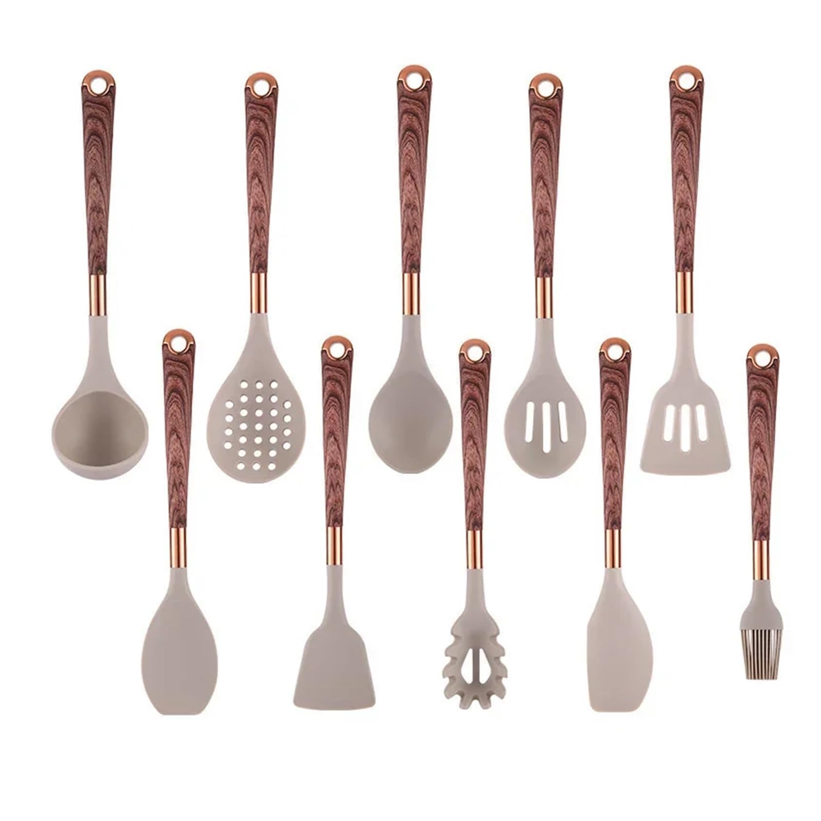 Generico Utensilios de cocina de silicona, mango de madera chapado en oro, espátula, cucharas, juego de ollas