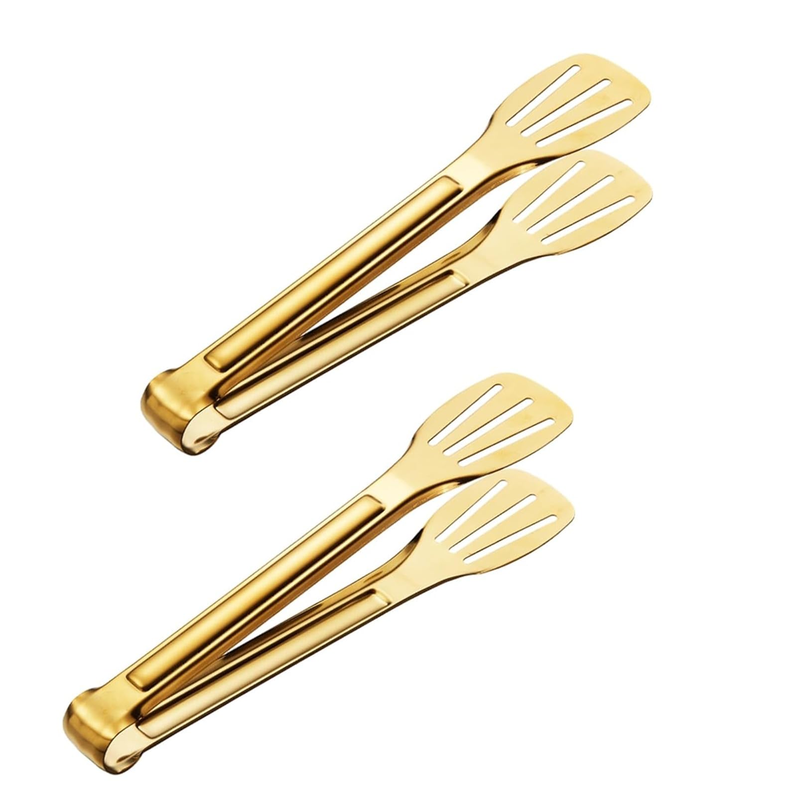 PNJB 3Pcs Kitchen Tongs, Non-Slip Stainless Steel, Sturdy Resistant, Resistant Handle Clip, Easy Clean Food, Metal BBQ Tongs, Tongs for Cooking, Cake, Salad,BBQ, Frying, Serving,12” Golden, (2PCS)