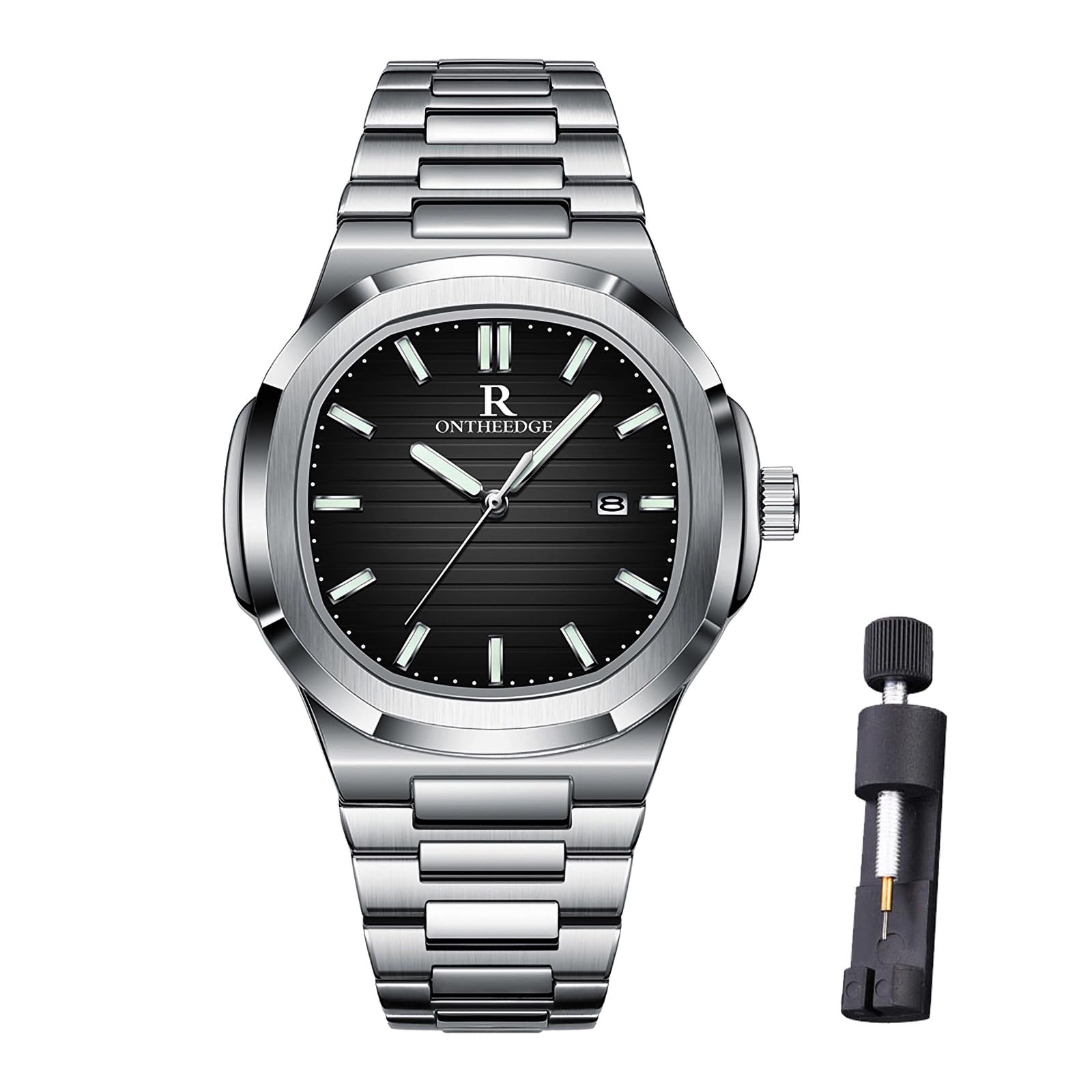 Herrenuhr aus Edelstahl – quadratisches Zifferblatt 40 mm | Mit analogem Quarzwerk und Datum, 3 ATM wasserdicht, elegantem Stil in Schwarz und Blau – das Geschenk für Männer
