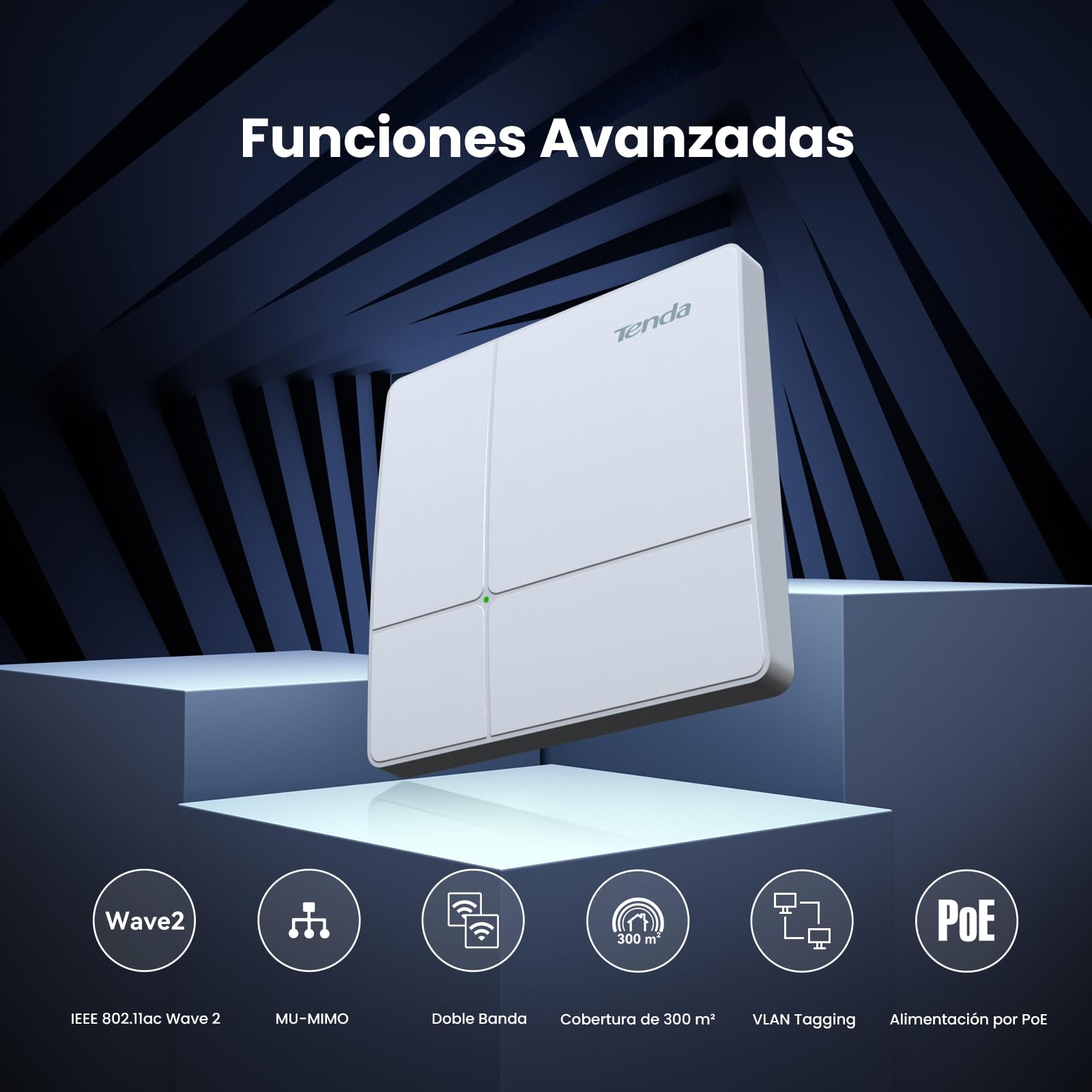 Tenda I24 AC1200 Punto de Acceso Inalámbrico (Doble Banda, 1 Puerto Gigabit, Gestionable a través de APP/Interfaz Web, MU-MIMO, Alimentado mediante PoE+ 802.3at, Incluye Adaptador de Corriente) Blanco