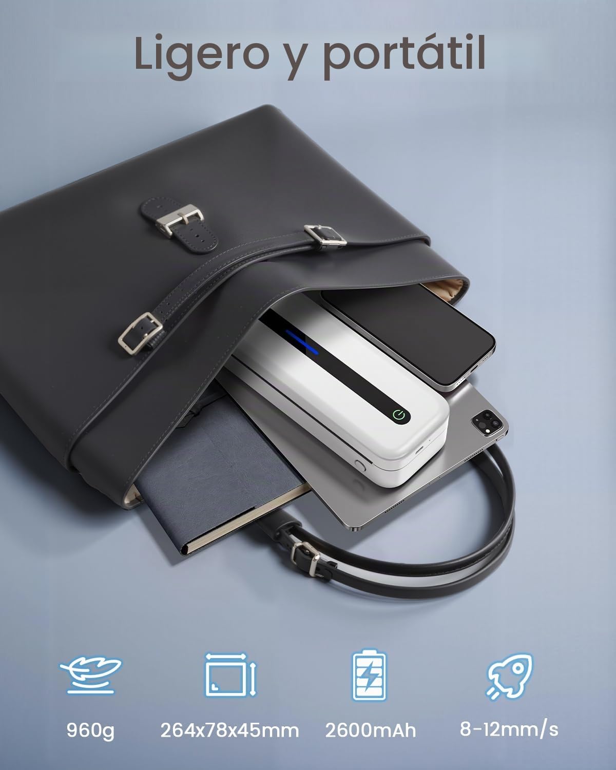 Impresora Térmica A4, M832 Impresora Portátil para Casa, Oficina, Estudio, Impresora Sin Tinta con Papel Térmico, Impresora Bluetooth Compatible con Teléfonos Móviles y Ordenadores