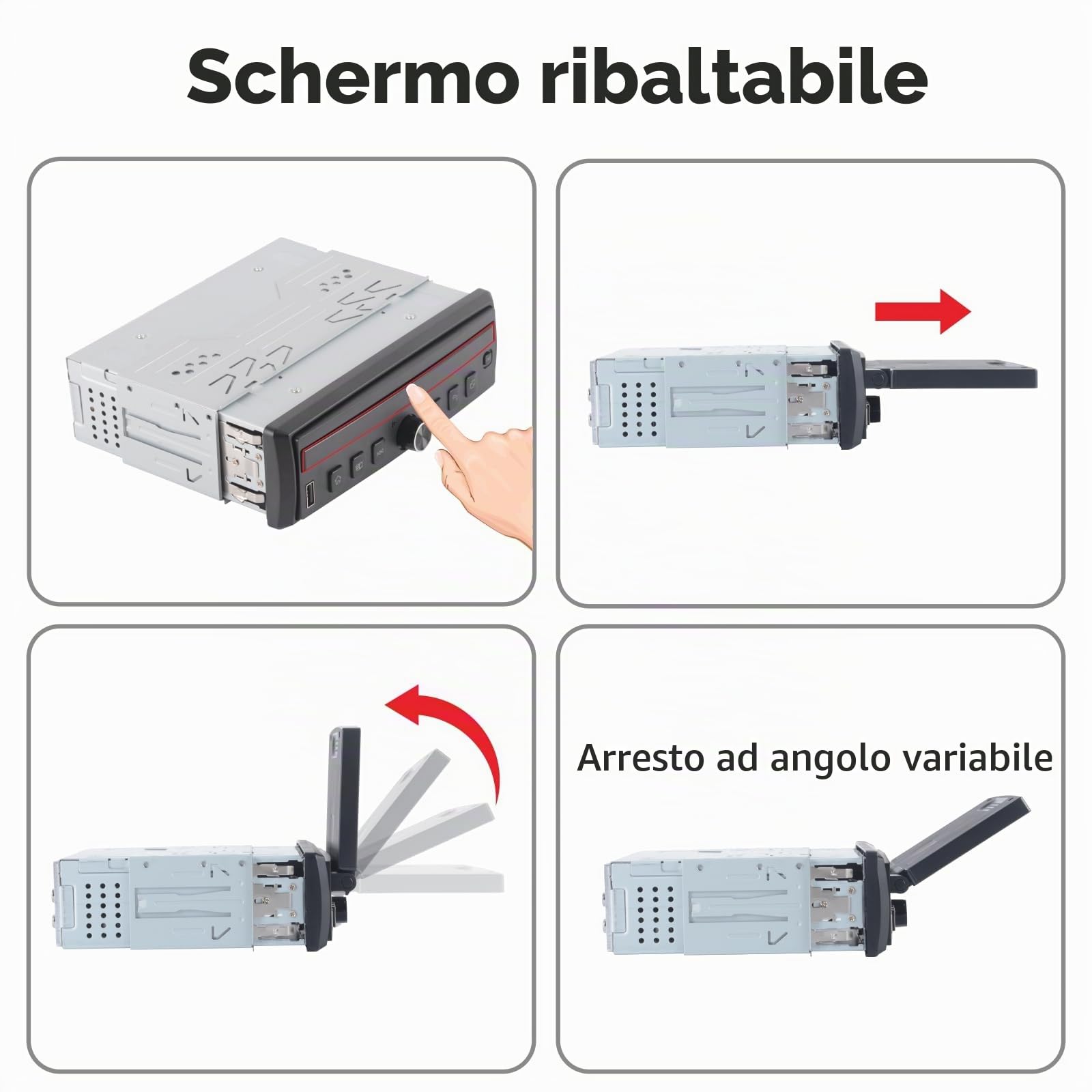 Autoradio singolo DIN con schermo a scomparsa, CarPlay wireless e Android Auto, autoradio con touchscreen a scomparsa e qualità audio di livello OEM, Bluetooth, FM RDS