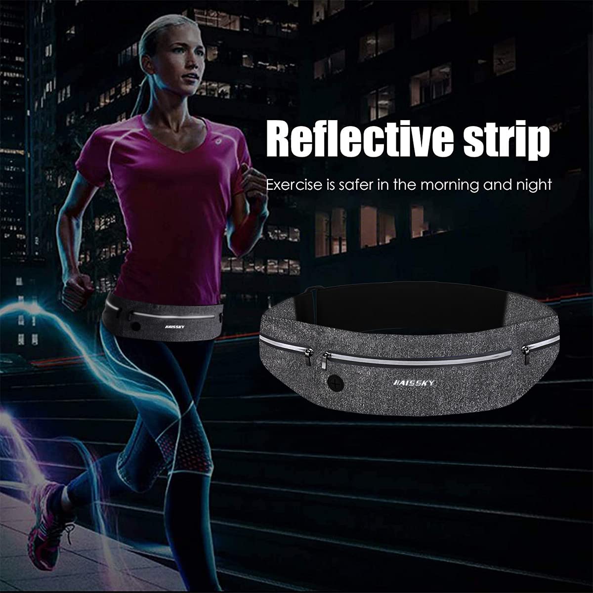 Cintura da corsa sottile per donne e uomini con 3 tasche, impermeabile alla moda cintura fitness per telefono passeggiate, escursioni, campeggio, jogging, aria aperta,Taglia universale