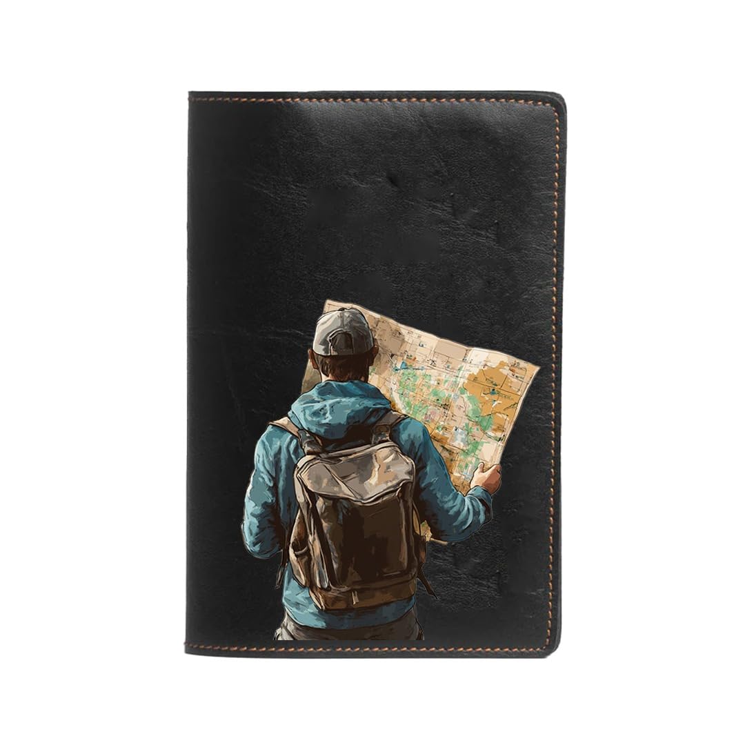 Vegan Leather Passport Cover for Men | Globetrotter Leather Passport Case Accessories for Travel | (Black)