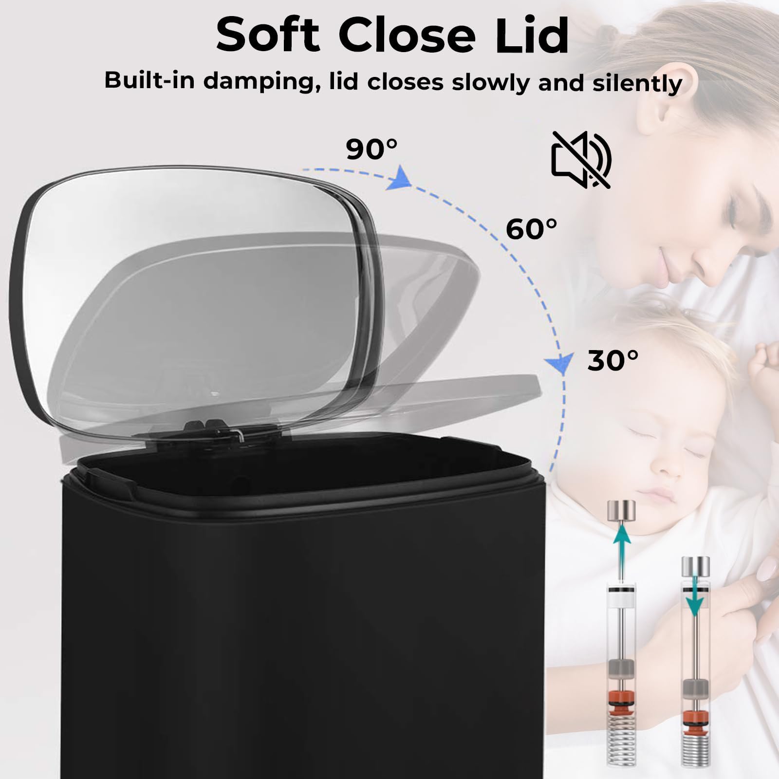 LIFERUN Poubelle Cuisine 50 Litres, Poubelle à Pédale en Acier Métal avec Couvercle, Seaux Intérieurs Amovible Fermeture en Douceur, pour Salle de Bain, Salon, Bureau, Noir
