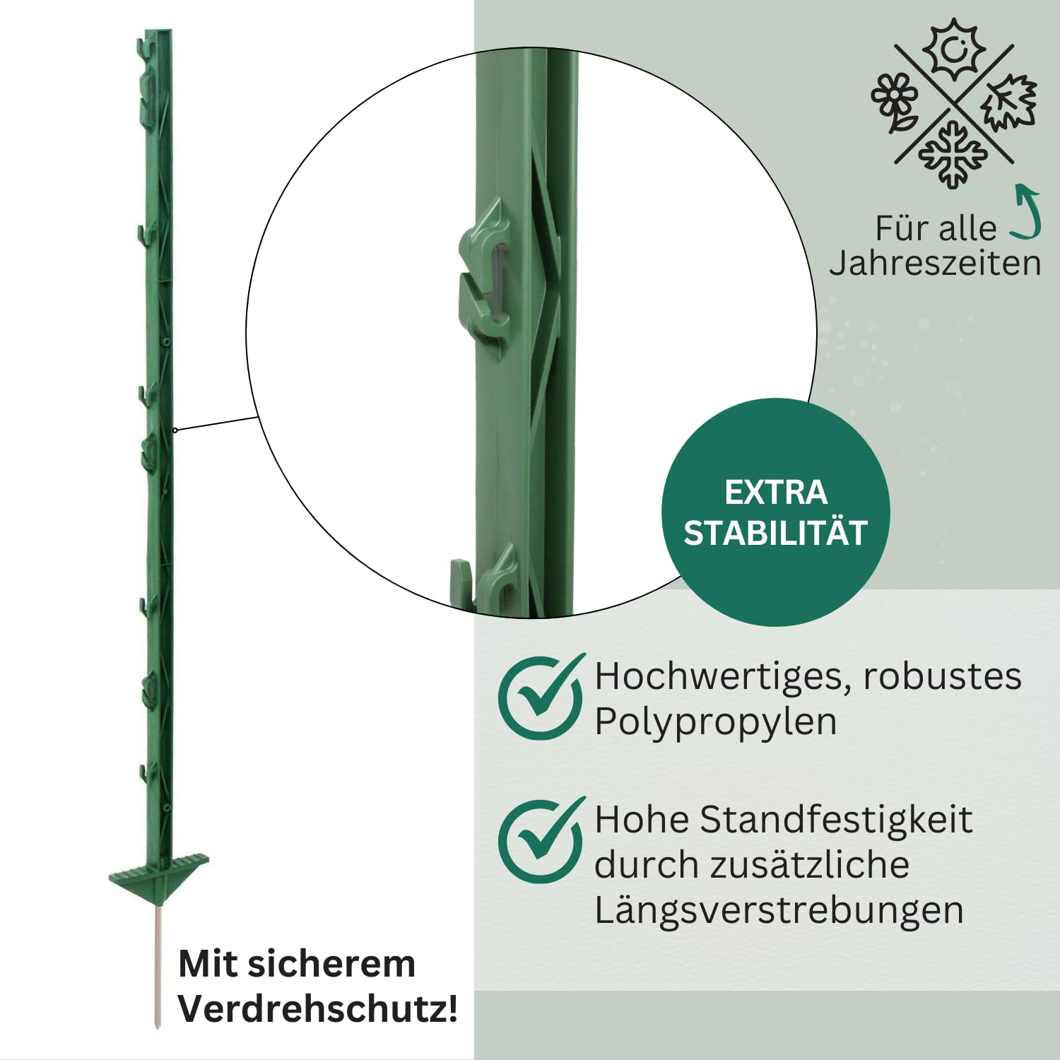 Agrarzone [10x] Piquets de clôture en plastique 105 cm, double piétinement vert - 5/10/20/40 pièces piquets en plastique durables 8 œillets - piquet de clôture robuste