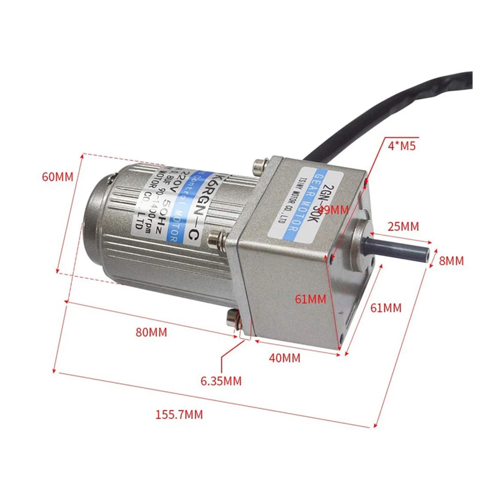 AC-Getriebemotor-Set mit Drehzahlregler und Halterung, 7,5/15/23/34/54/75/108/150/180/270/450 U/min, AC-Motor mit 2GN-Getriebe(180RPM)