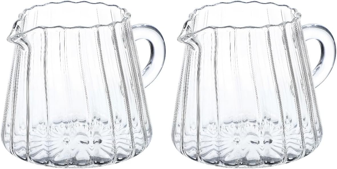Didiseaon 2pcs Glass Frothing Pitcher Milk Frother Glass Cup Small Creamer Pitcher for Coffee Tea Home Restaurant 6. 7oz