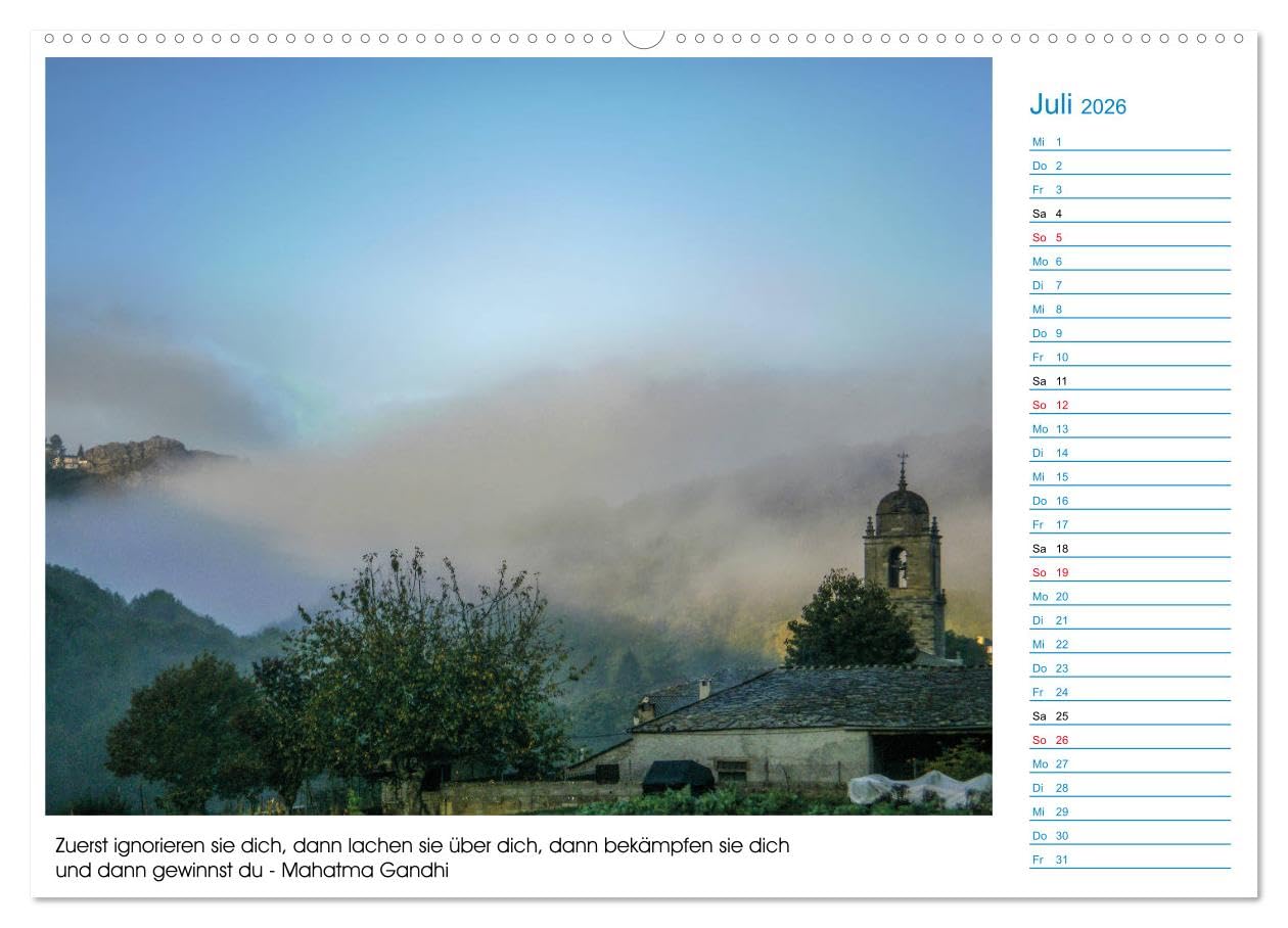 Mein Weg nach Santiago de Compostela mit Zitaten (hochwertiger Premium Wandkalender 2026 DIN A2 quer), Kunstdruck in Hochglanz: Mit diesem Kalender ... de Compostela wandern. (CALVENDO Orte)