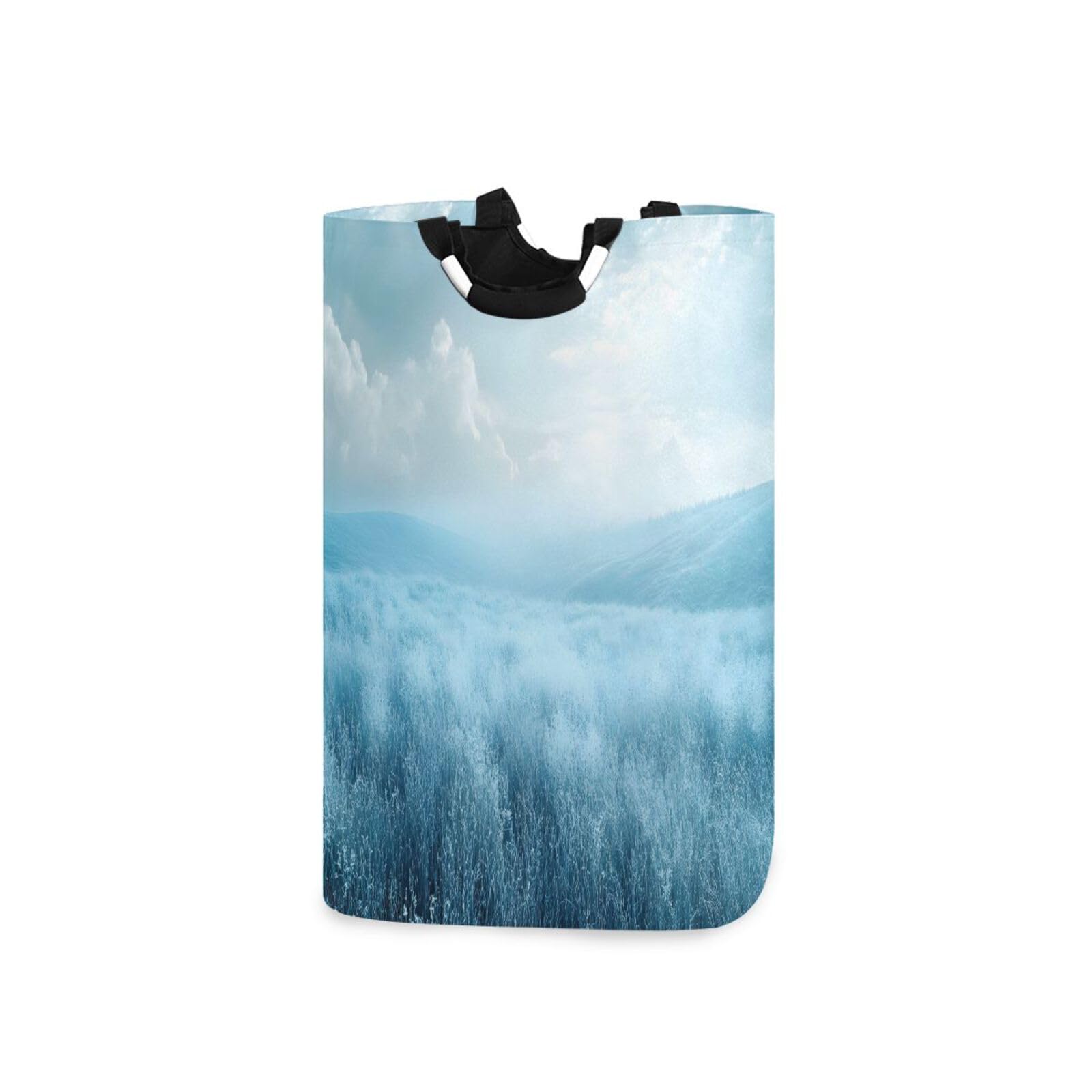 Jihqo Laundry Hamper Basket Meadow Blue Collapsible Nursery Storage Bin Waterproof Clothing Baskets for Home Bedroom Bathroom Washing Room