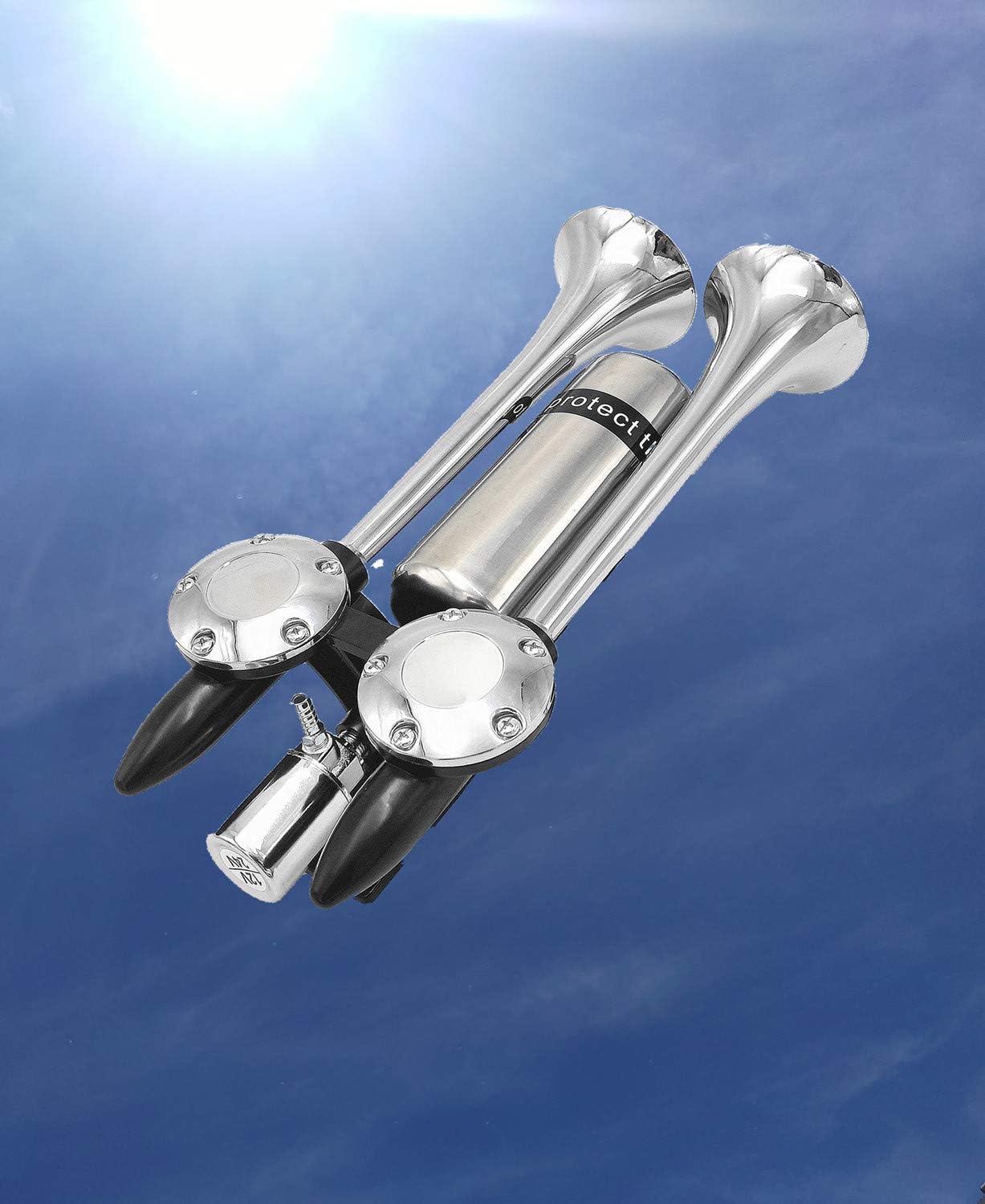 Car Horn Ship Horn Prolong the sound Air Horn Loudspeaker Horn Silver Double Tube Truck Horn Metal Super Loud with Stainless Steel Air Tank Suitable for 12v 24v Train Ship Car Moto Truck ect