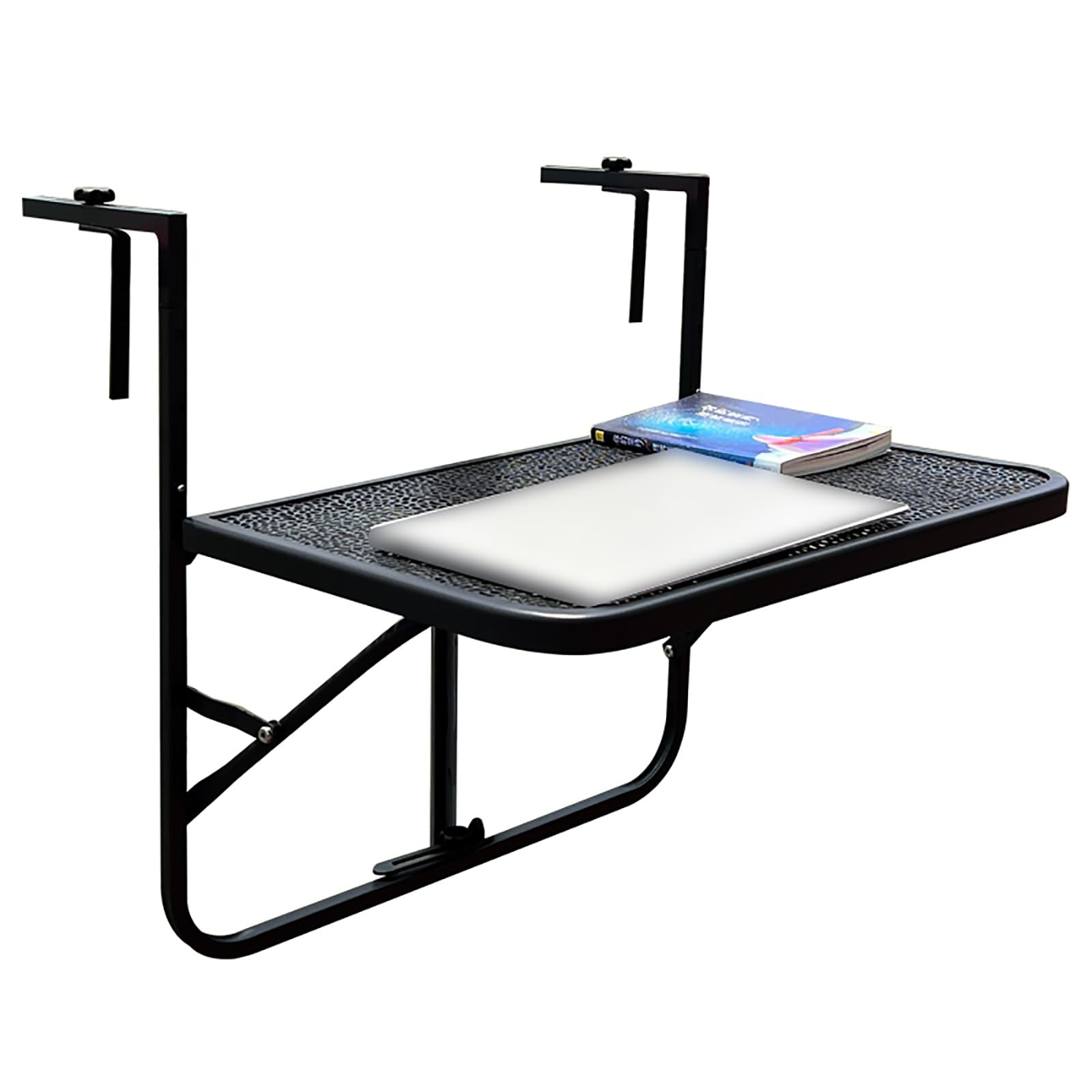 SXZenSpace Folding Balcony Hanging Table Adjustable Height Bar Metal Railing for Porch Garden Balcony(Black)