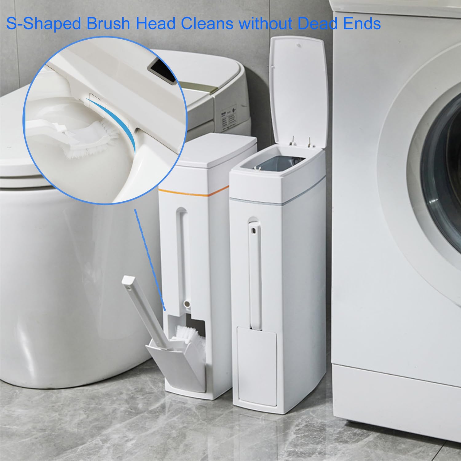 Pattumiera da bagno da 4,5 L con coperchio - Pop-Up cestino di plastica con scopino per WC - A tenuta di odore per bagno, cucina, ufficio, soggiorno, WC in bianco