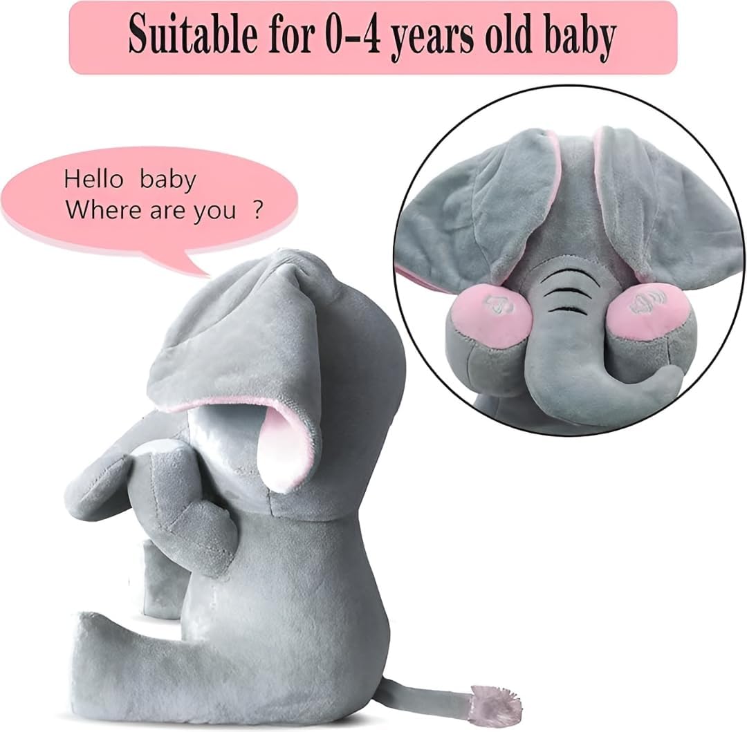 Riyenio Peek-A-Boo Musical Elephant Plush Toy for Baby Girls & Boys, Soft Singing Elephant Toy with Moving Ears, Interactive Stuffed Animal for Infants 3-12 Months, for Babies 3