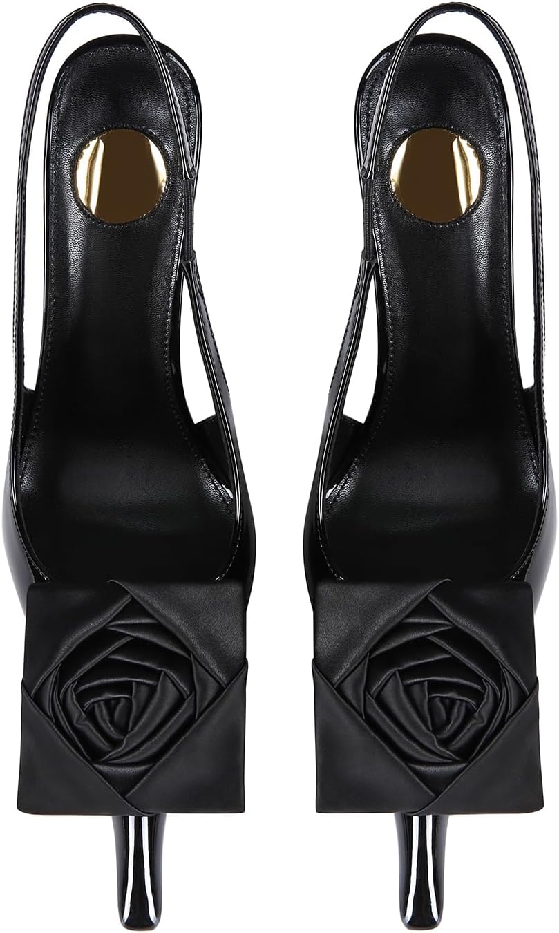 Women's Slingback Kitten Heels with Rose Pointed Toe Pumps with Elasticated Strap 4" High Heels for Evening Dress Shoes - Image 7