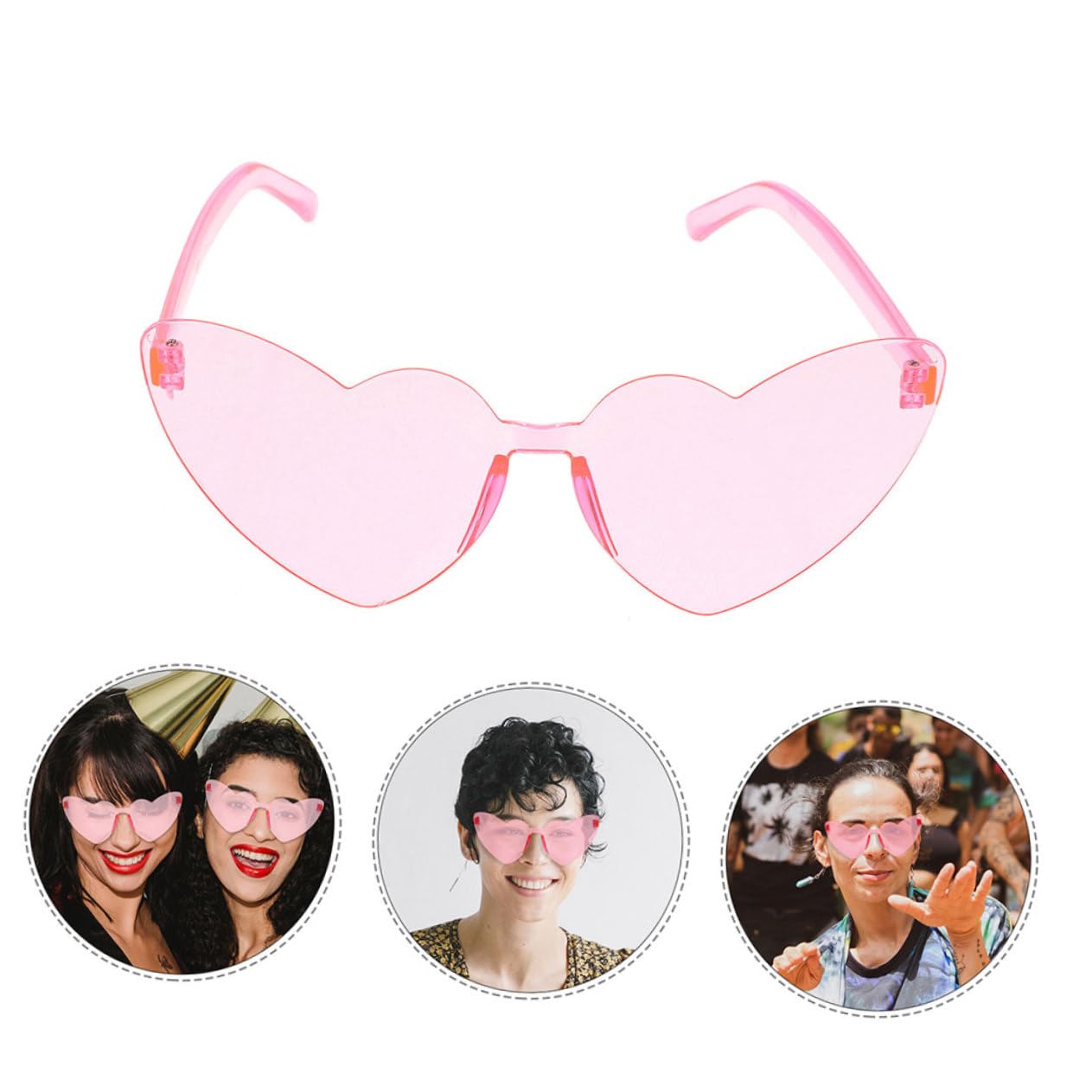 PartyKindom 4pcs Rimless Heart Shaped Sunglasses for Parties Lightweight Comfortable Candy Color Eyewear Props Funny Sunglasses for Christmas Birthdays Halloween Celebrations