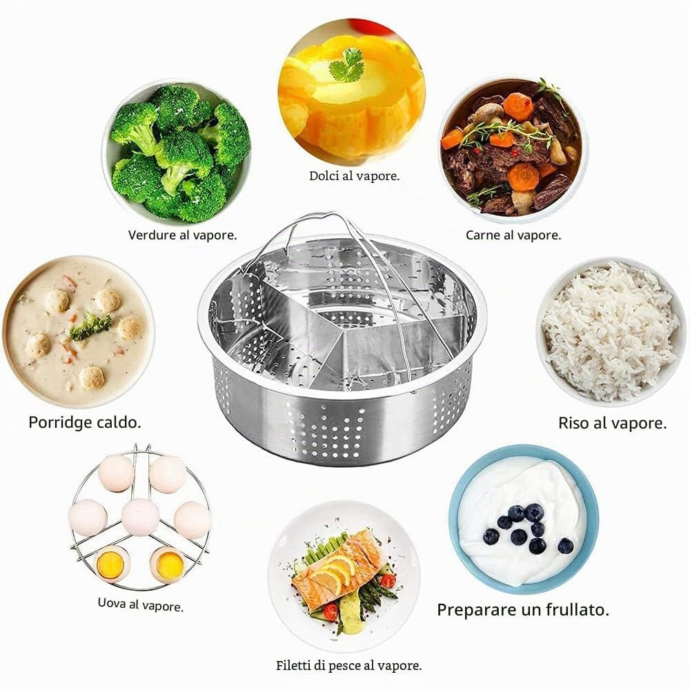 Set Cestelli Vapore, 3 Pezzi Accessori Pentola Pressione, Include Cestello Cottura Vapore, Cestello Cottura Vapore Uova, Divisore, per Pentola a Pressione Istantanea da 5,6,8 Qt 4/5/6 Litri
