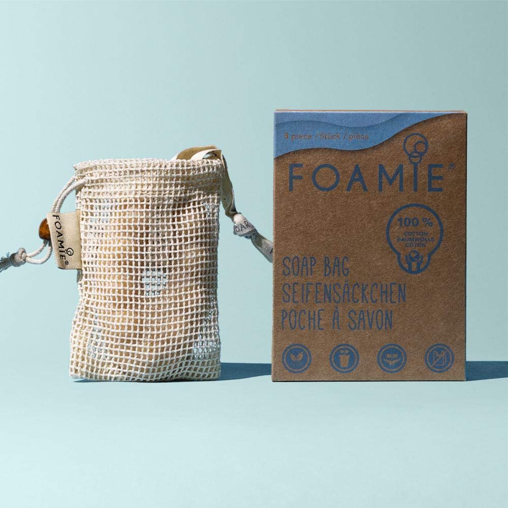 Foamie – Set di 5 Sacchetti Porta Sapone in Cotone 100% Biologico per Shampoo Solido e Gel Doccia - Ideali per Conservare, Asciugare i Residui e Creare Schiuma