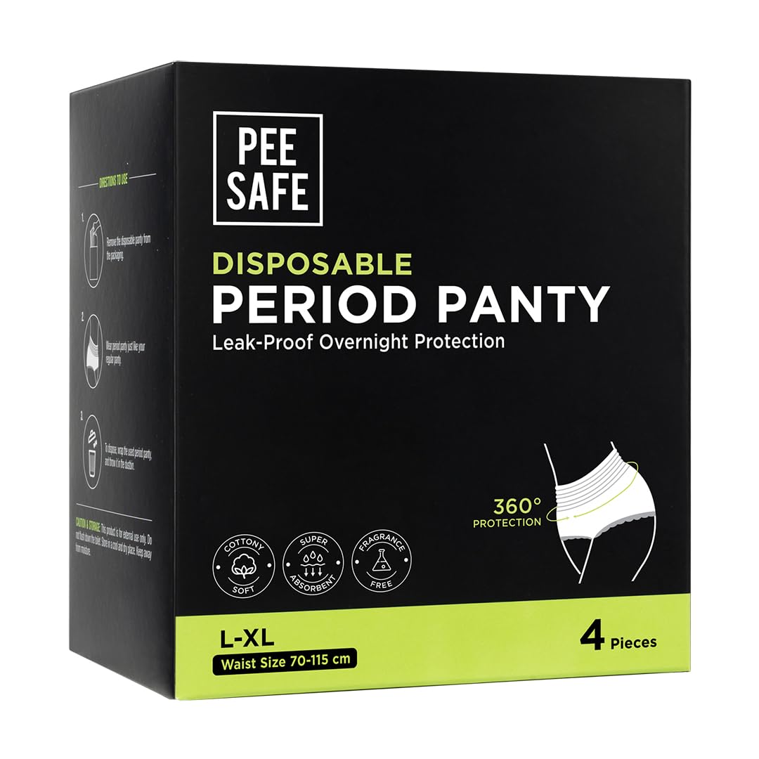 Pee Safe Disposable Period Panties for Women Leak Proof | L-XL | Pack of 4 | 360° Protection | Overnight Comfort | Rash & Toxin Free | No Leakage | Seamless Fit | Period Panty for Heavy Flow White Pee Safe Disposable Period Panties for Women Leak Proof | L-XL | Pack of 4 | 360° Protection | Overnight Comfort | Rash & Toxin Free | No Leakage | Seamless Fit | Period Panty for Heavy Flow White