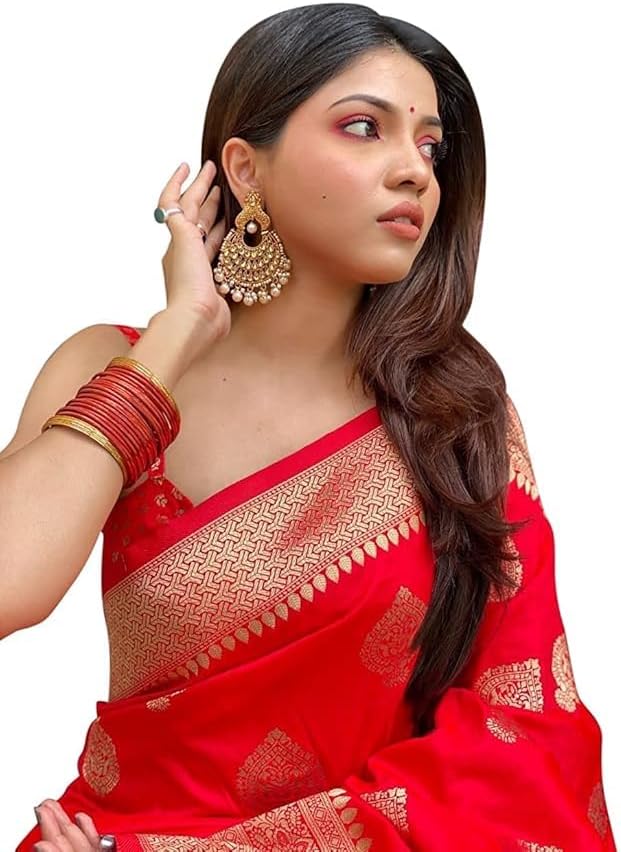 VIBRANCE Women's Kanjivaram Art Silk Saree Soft Banarasi Style Sari With Blouse Piece For Wedding