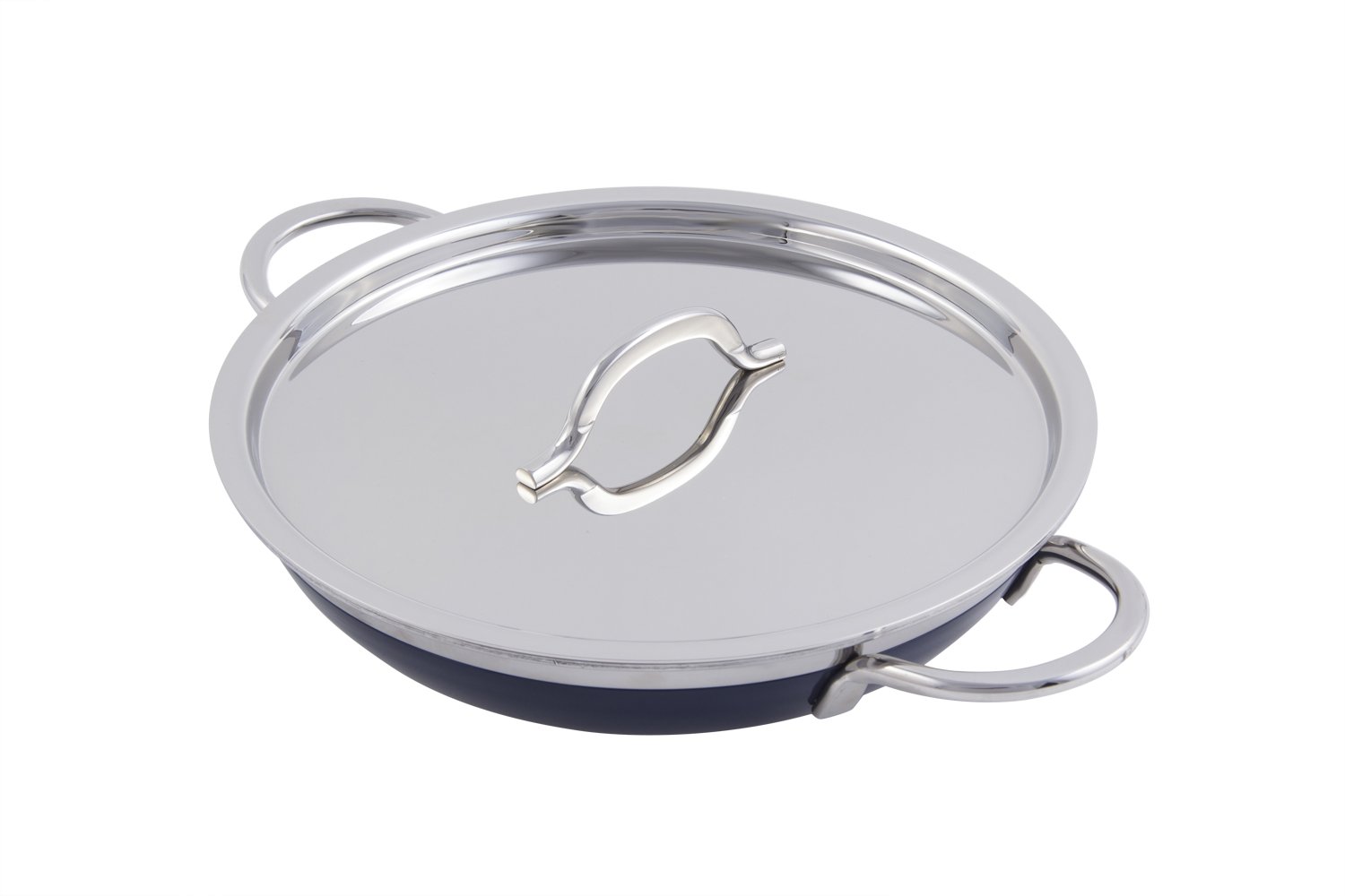 Bon Chef Aluminum Classic Country French Collection Saute Pan/Skillet with Cover and Double Handle 8” , Cobalt Blue