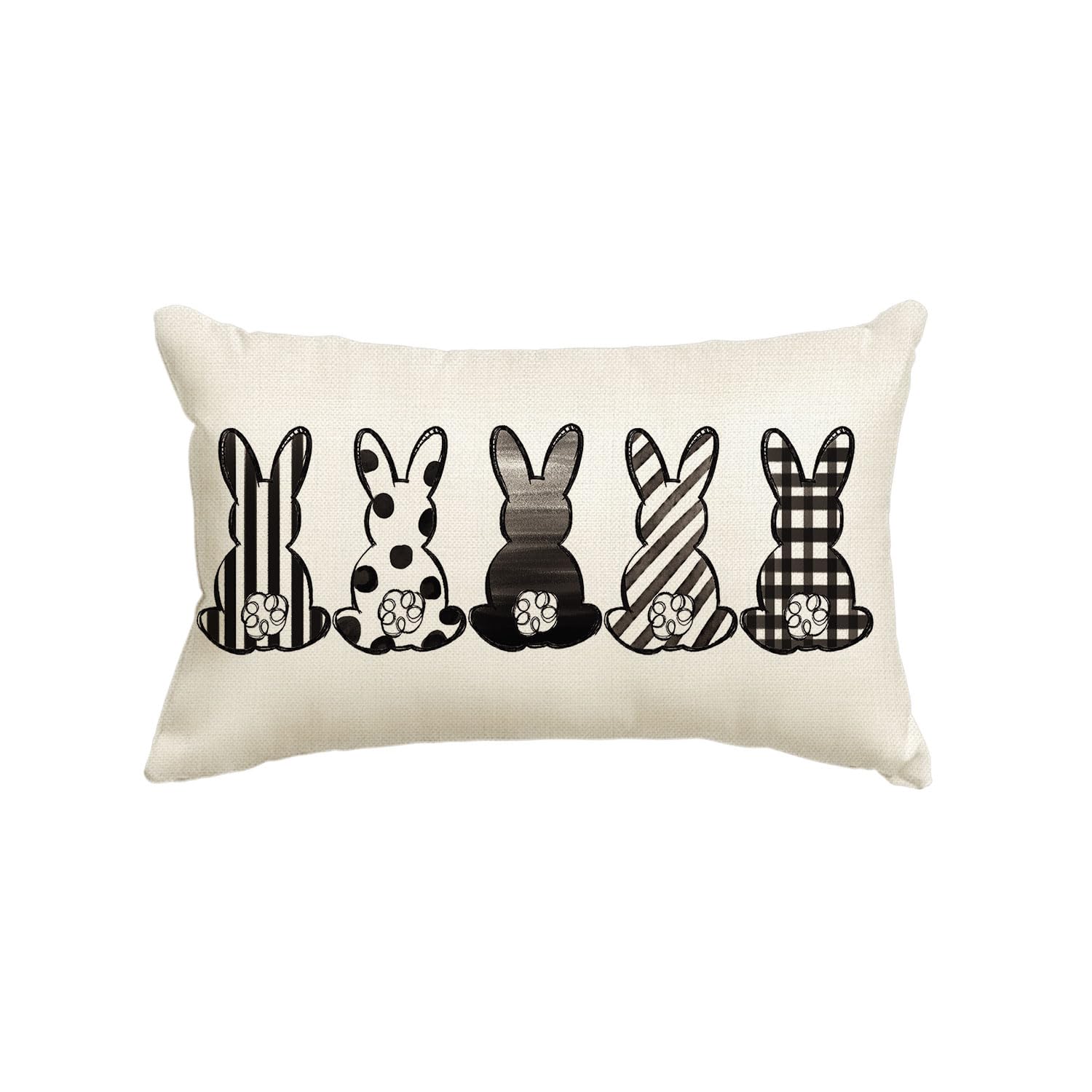 AVOIN colorlife Easter Rabbits Throw Pillow Cover, 12 x 20 Inch Black and White Spring Holiday Party Cushion Case Decoration for Sofa Couch