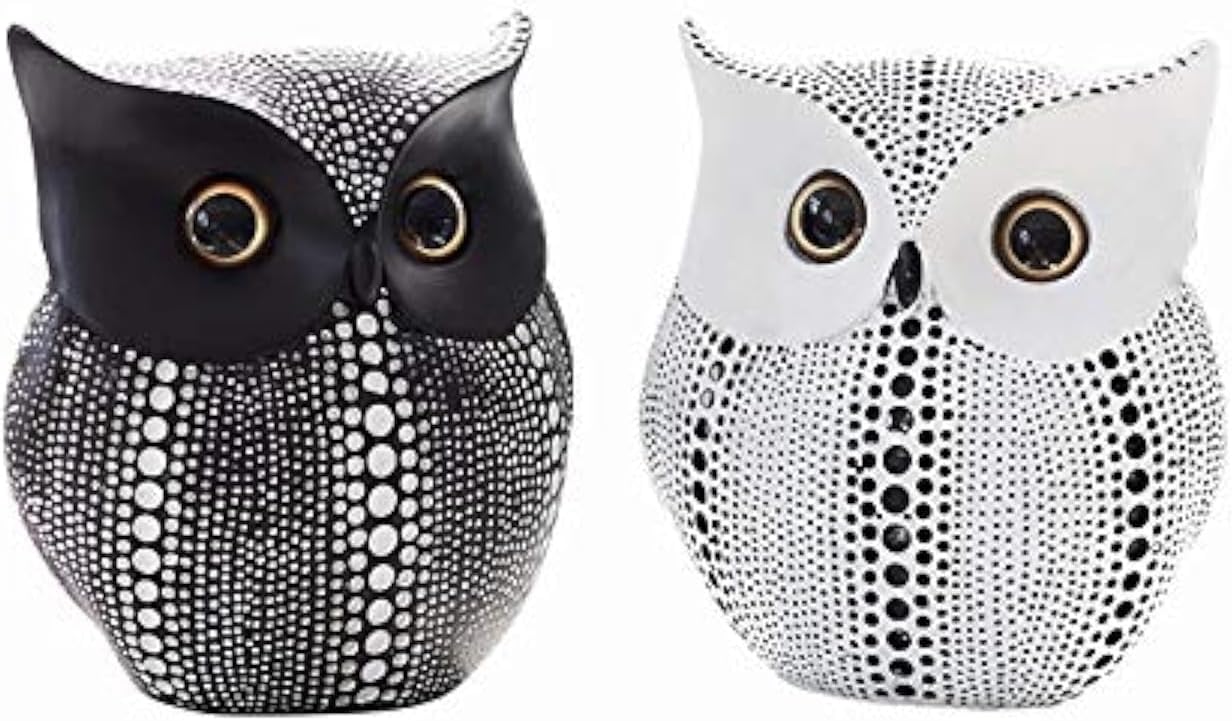 Asng Owl Decor Statue Sculpture for Home, Office, Bookshelf,TV Stand Decoration Resin Animal Sculpture Minimalist Style Crafts Gift for Friend or Family, Animal Lovers (Black+White)