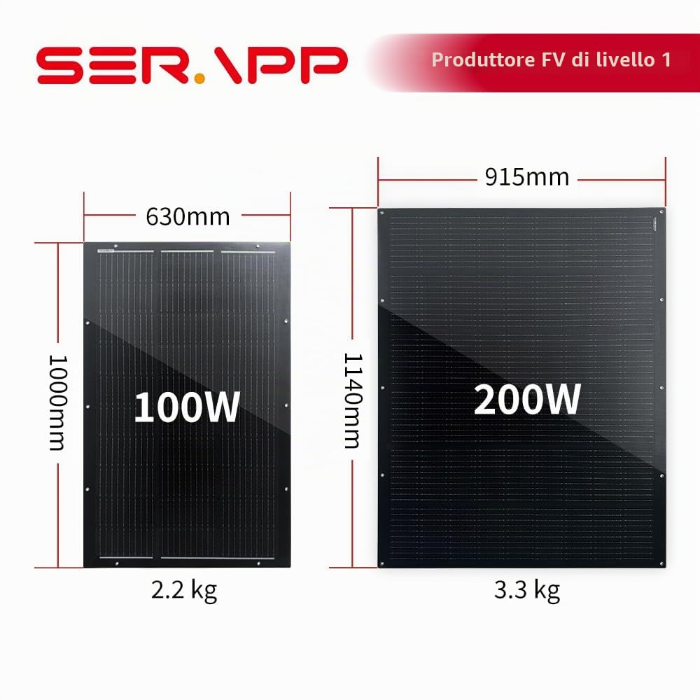 SAT-200-F8MP 800 W Set di Pannelli Solari Flessibili, 4 x 200 W | Celle monocristalline da 15,3 V, finitura nera opaca, peso 3 kg, protezione IP68, accessori di montaggio e cavo DC inclusi
