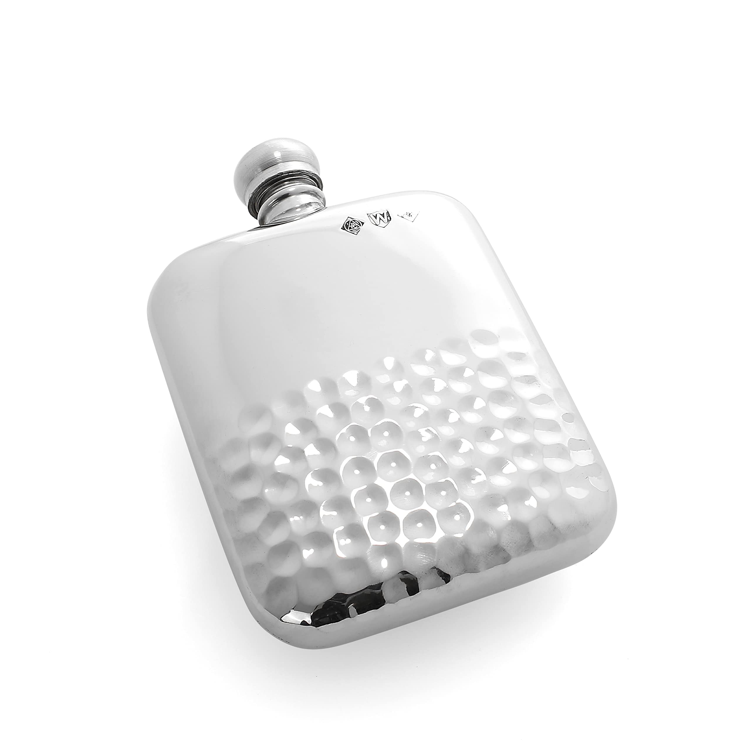 Sayers London Silver 4Oz Handmade Pewter Half Hammered Hip Flask