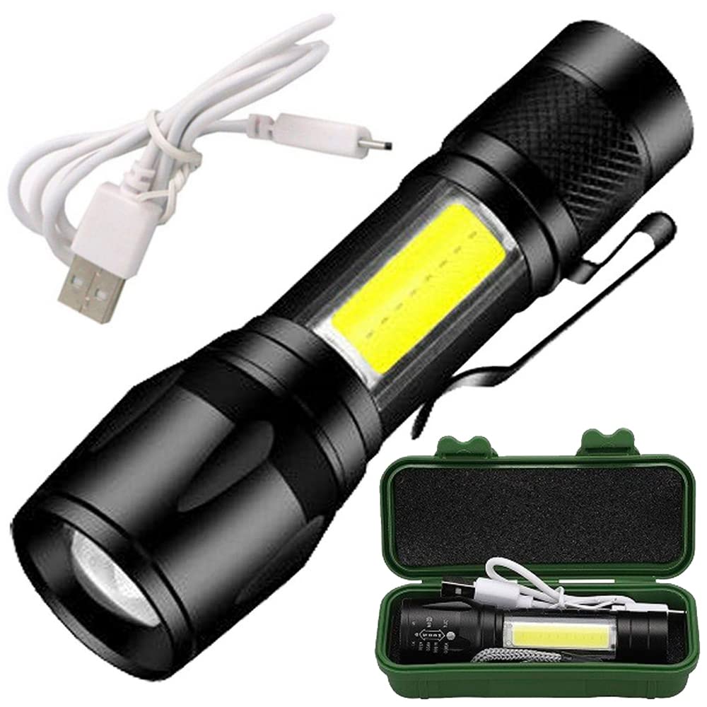 Heavy Duty ZY-C702 Twin Mode LED Torch Flashlight with Charging Cable Full Metal Body Pocket Friendly