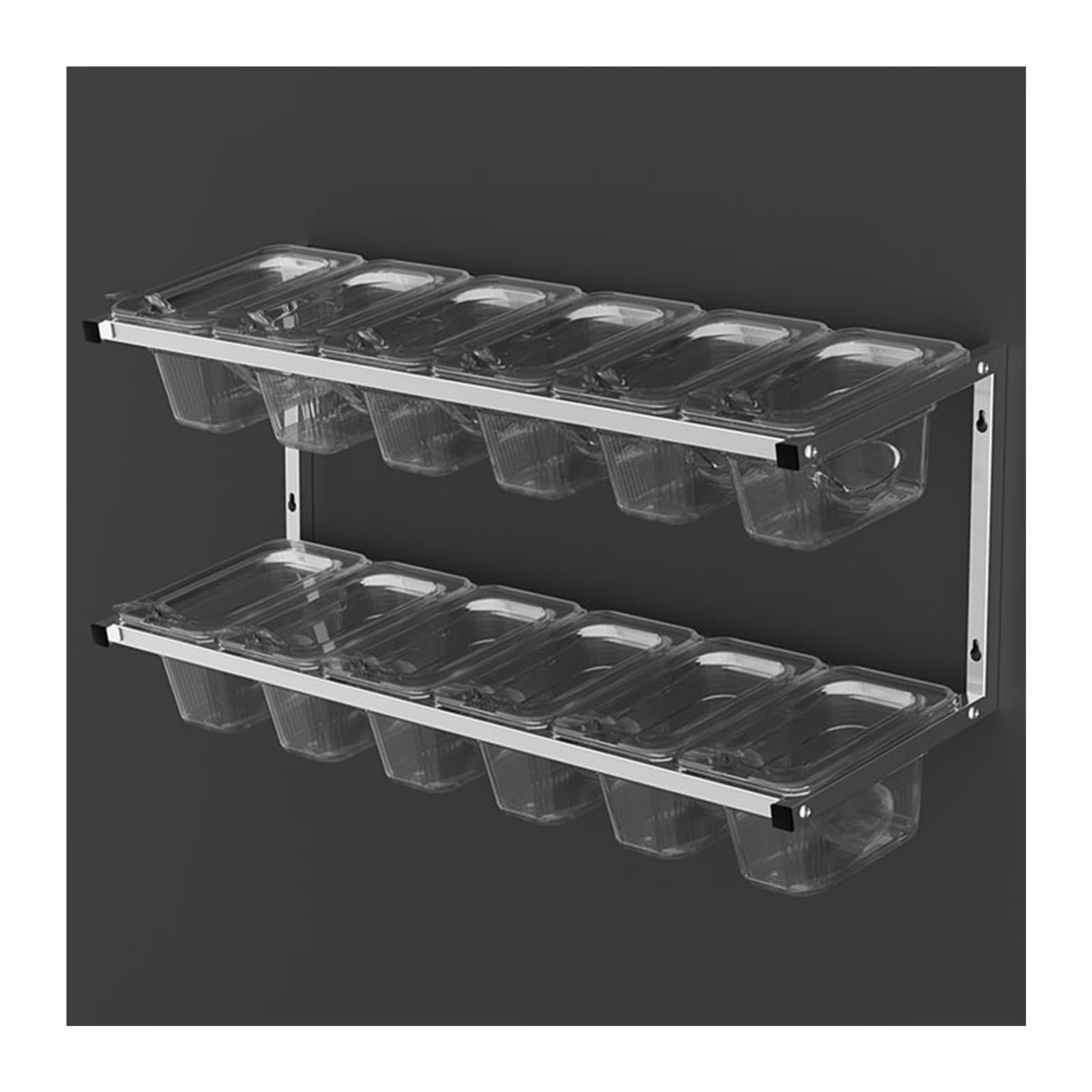 Étagère à épices murale en acier inoxydable, étagère à condiments commerciaux, station de garniture, récipient d'assaisonnement, distributeur de nourriture pour sauce d'ingrédients (12 grilles