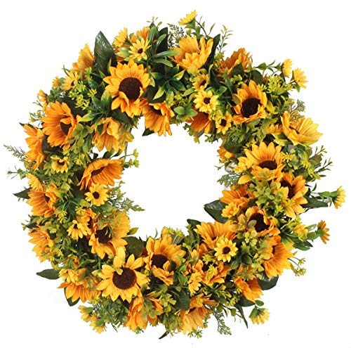 Duovlo 20 Inch Sunflowers Flowers Greenery Wreath Summer Fall Celebrate Handcrafted Door Wreath Wildflowers Decoration Duovlo 20 Inch Sunflowers Flowers Greenery Wreath Summer Fall Celebrate Handcrafted Door Wreath Wildflowers Decoration