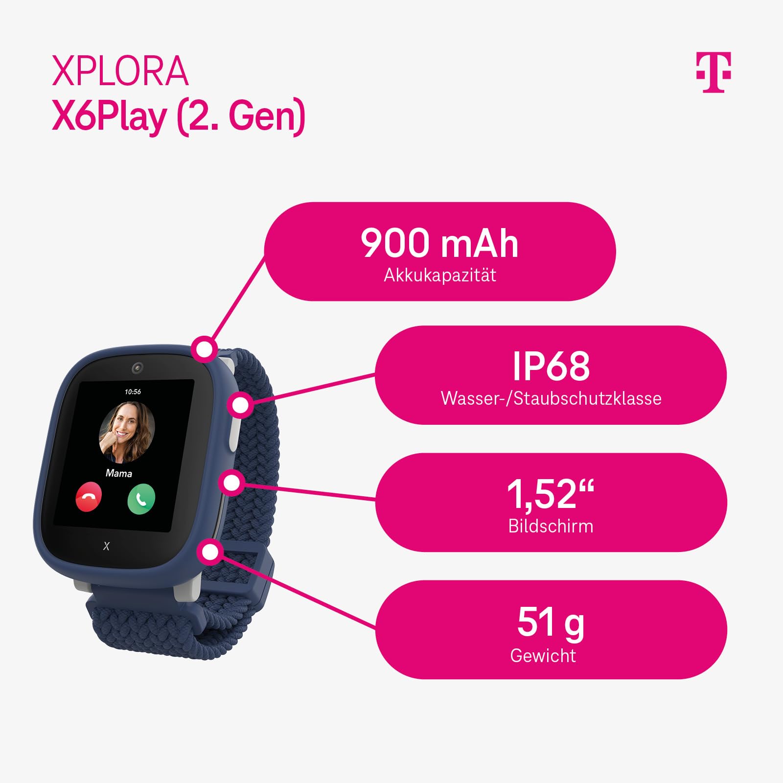 Xplora X6 Play Smartwatch dla dzieci, niebieski, z lokalizatorem GPS i przyciskiem SOS I w zestawie akcesoria do wymiany Mix & Match, zegarek dziecięcy z kamerą i krokomierzem, zegarek na telefon z