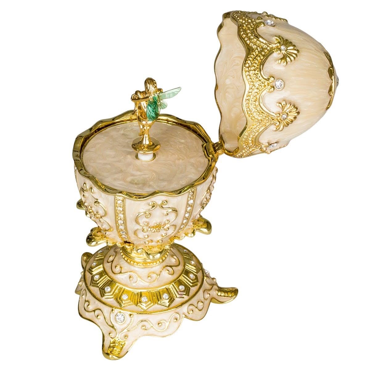 danila-souvenirs Huevo al estilo Fabergé caja de joyería musical con figura de hada 12,5 cm crema