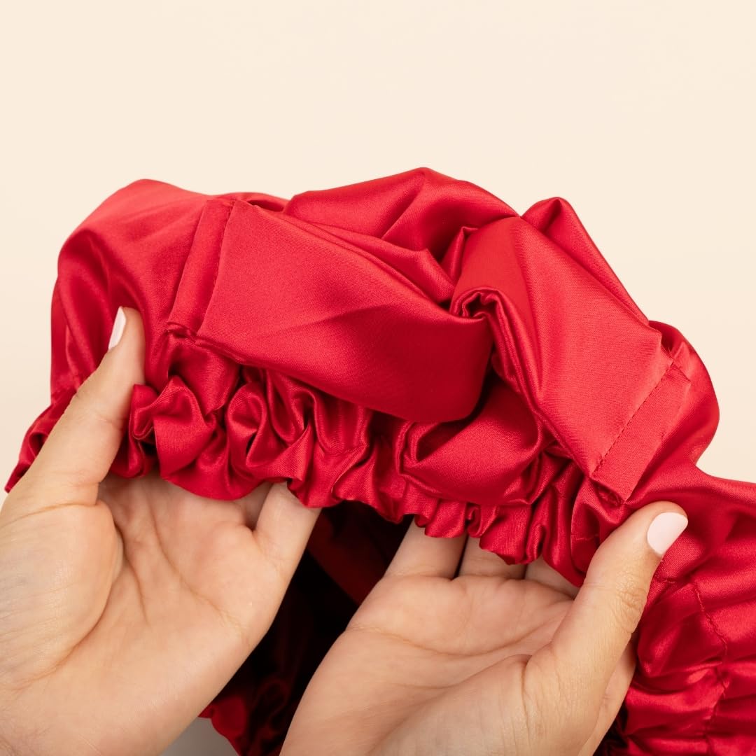 Bounce Curl Cuffia per capelli reversibile in raso, fascia regolabile in raso, per ridurre l'effetto crespo, per capelli ondulati, ricci e arricciati, rosso