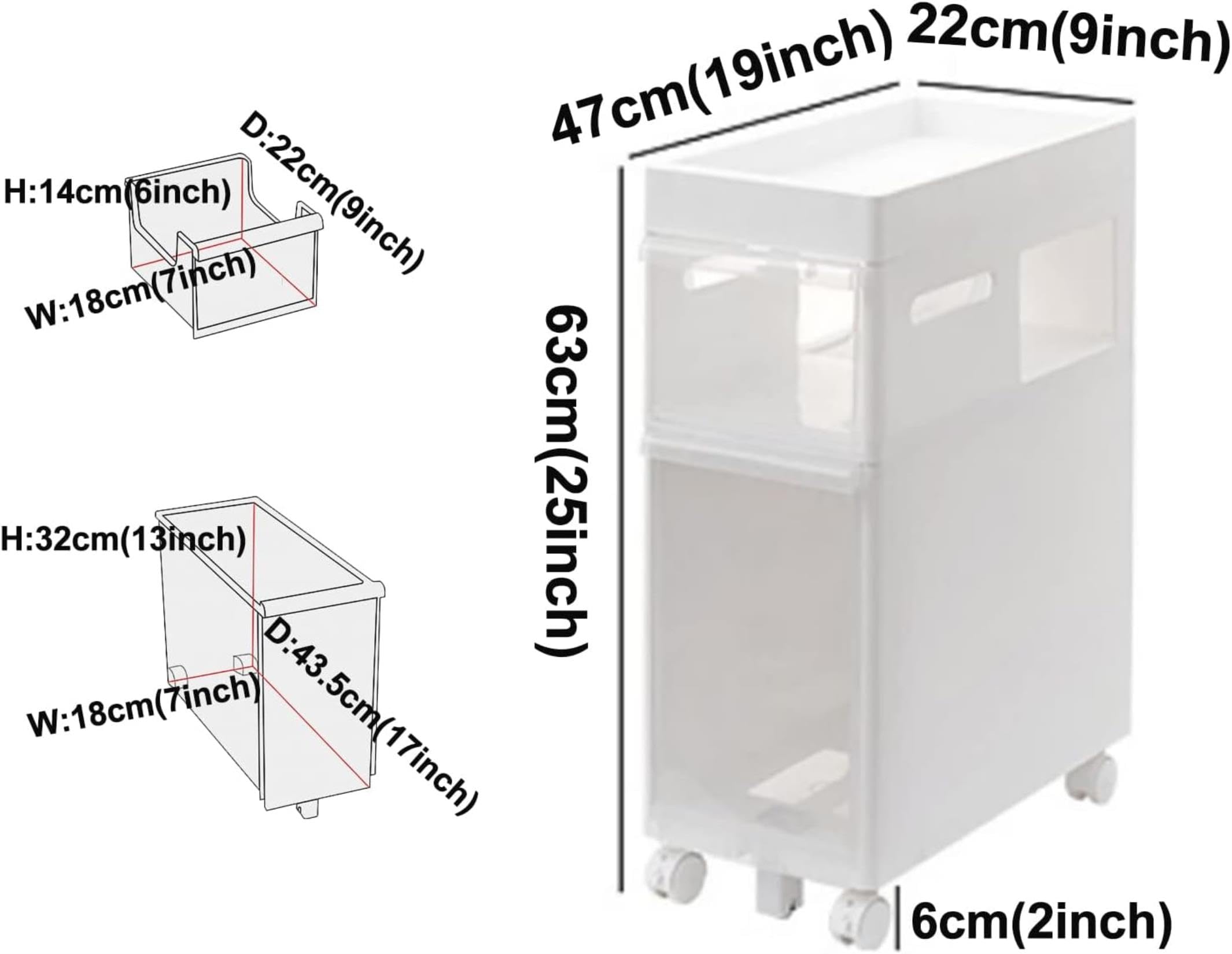 Cajones de almacenamiento apilables Gabinete de almacenamiento de baño pequeño de 9'' de ancho, gabinete de piso de baño Estrecho de 4 niveles de Gran capacidad con Cajon