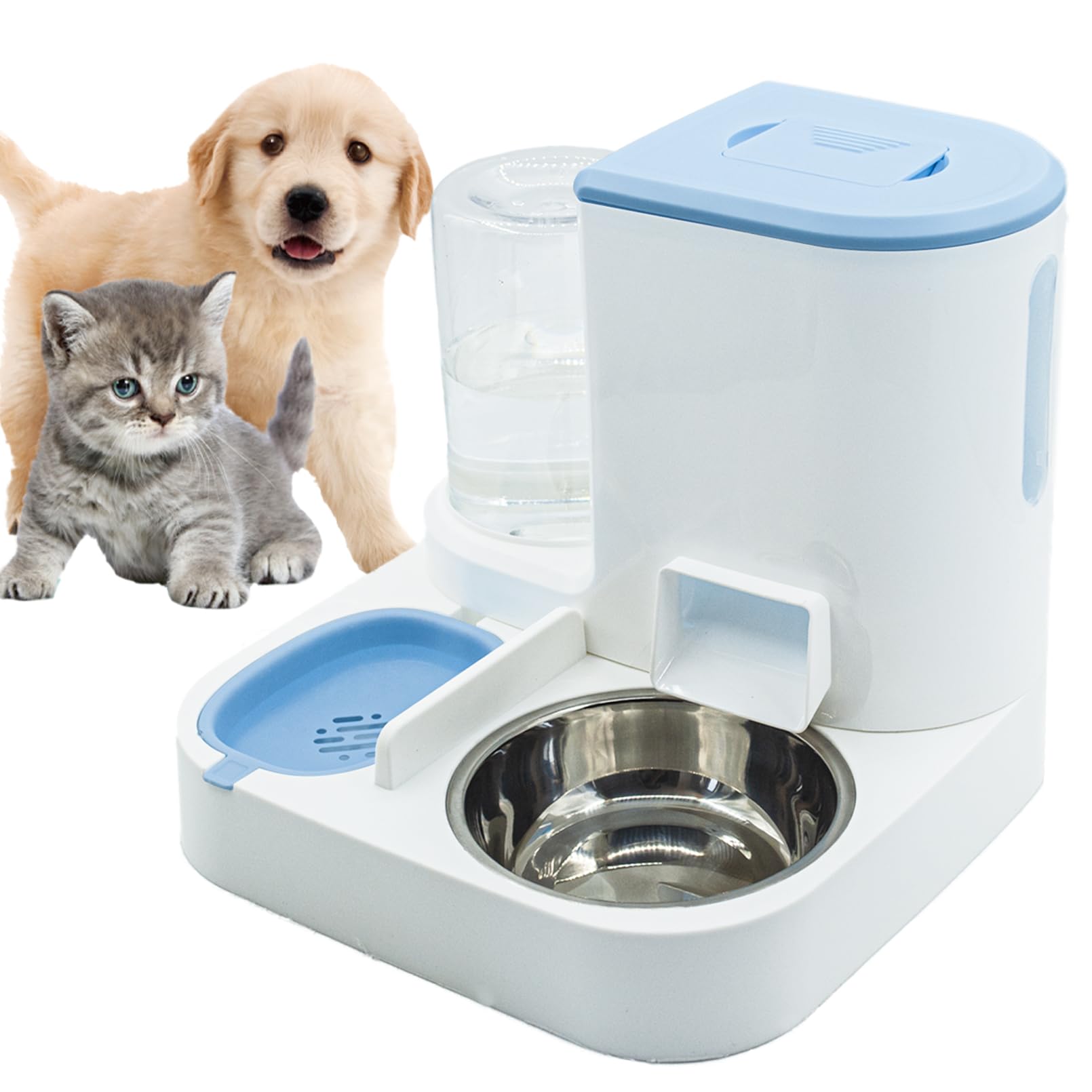 MUYG Automatic Cat Food and Water Dispenser Set 2 in 1, All-in-One Gravity Pet Feeder with Stainless Steel Cat Food Bowl Travel Auto Supply Feeder and
