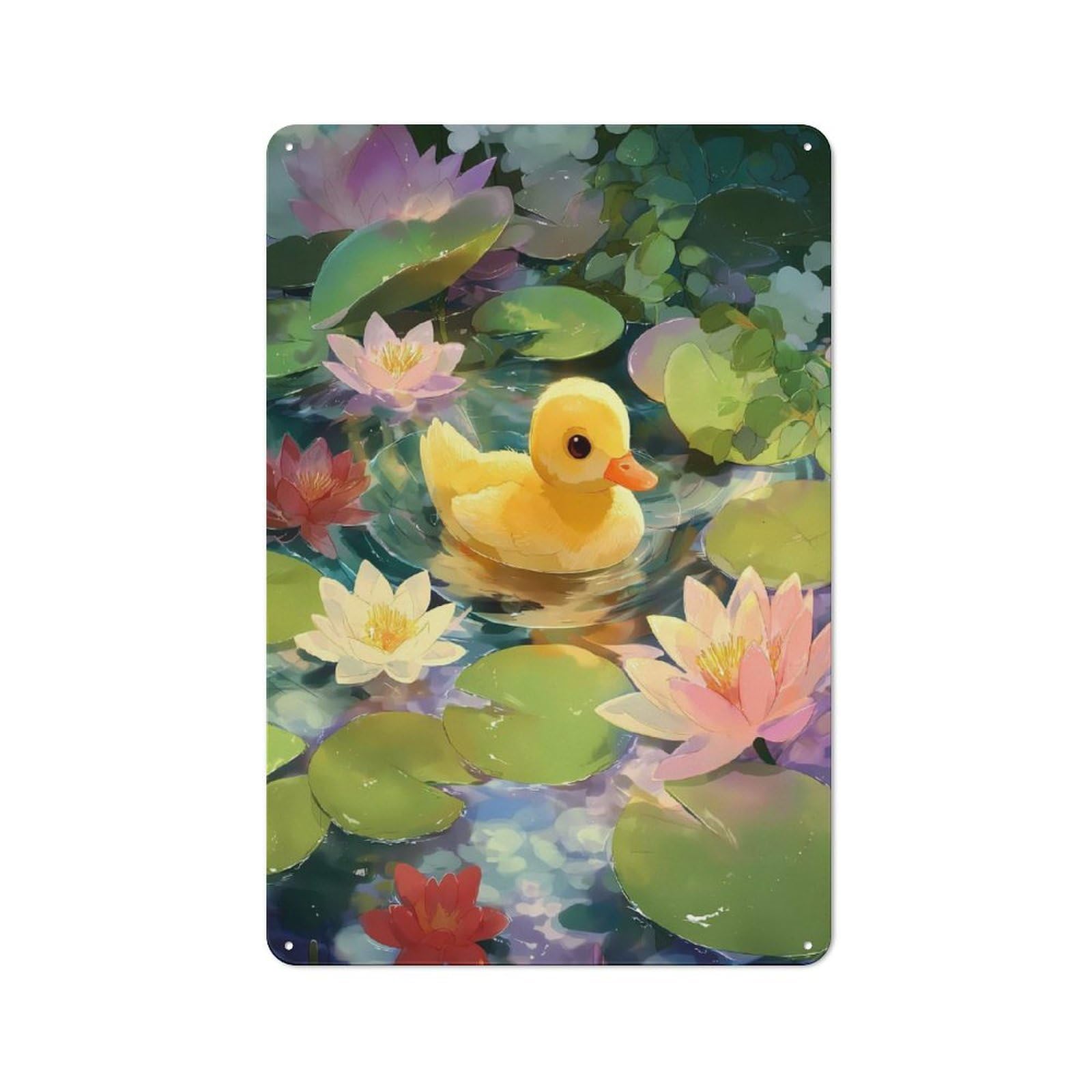 Duck in A Lily Pond Metal Wall Plaque 30x20cm, Simple Retro Studio Wall Plaque for Office, Study, Studio Or Hallway