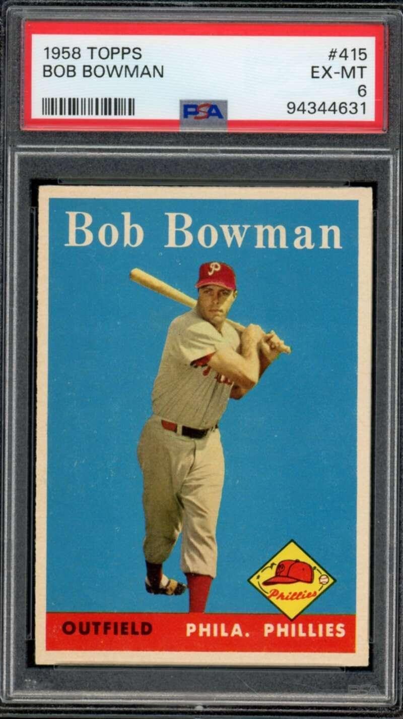 Bob Bowman Card 1958 Topps #415 PSA 6 - Slabbed Baseball Cards