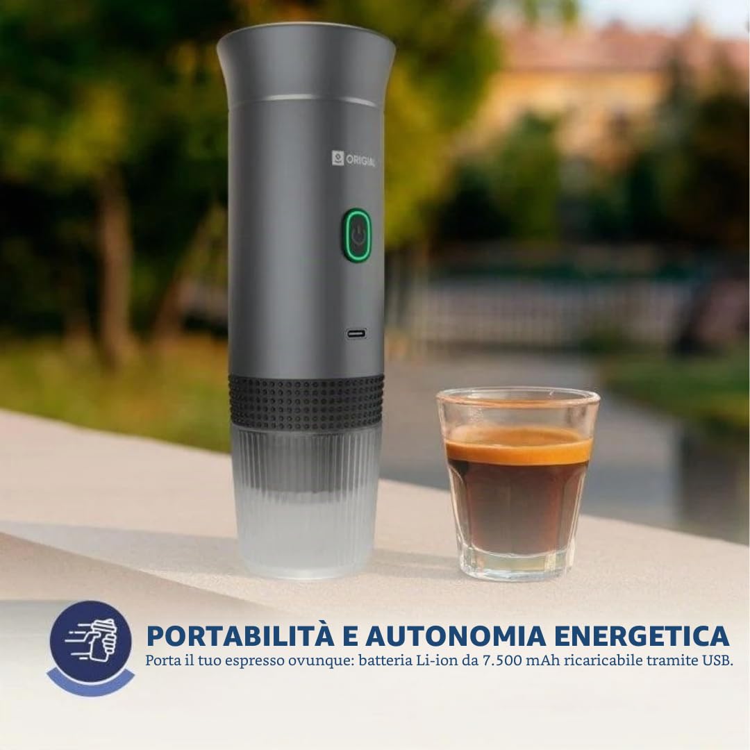 BaristaWay Grey Macchina da Caffè Espresso Portatile 70ml 20 Bar 3 in 1 con Batteria Ricaricabile