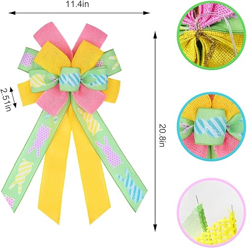 Miniatura 2 de Arcos grandes para corona de Pascua, lazos de conejo de Pascua para decoración de corona, lazos de corona verde, rosa, amarillo, cinta de corona