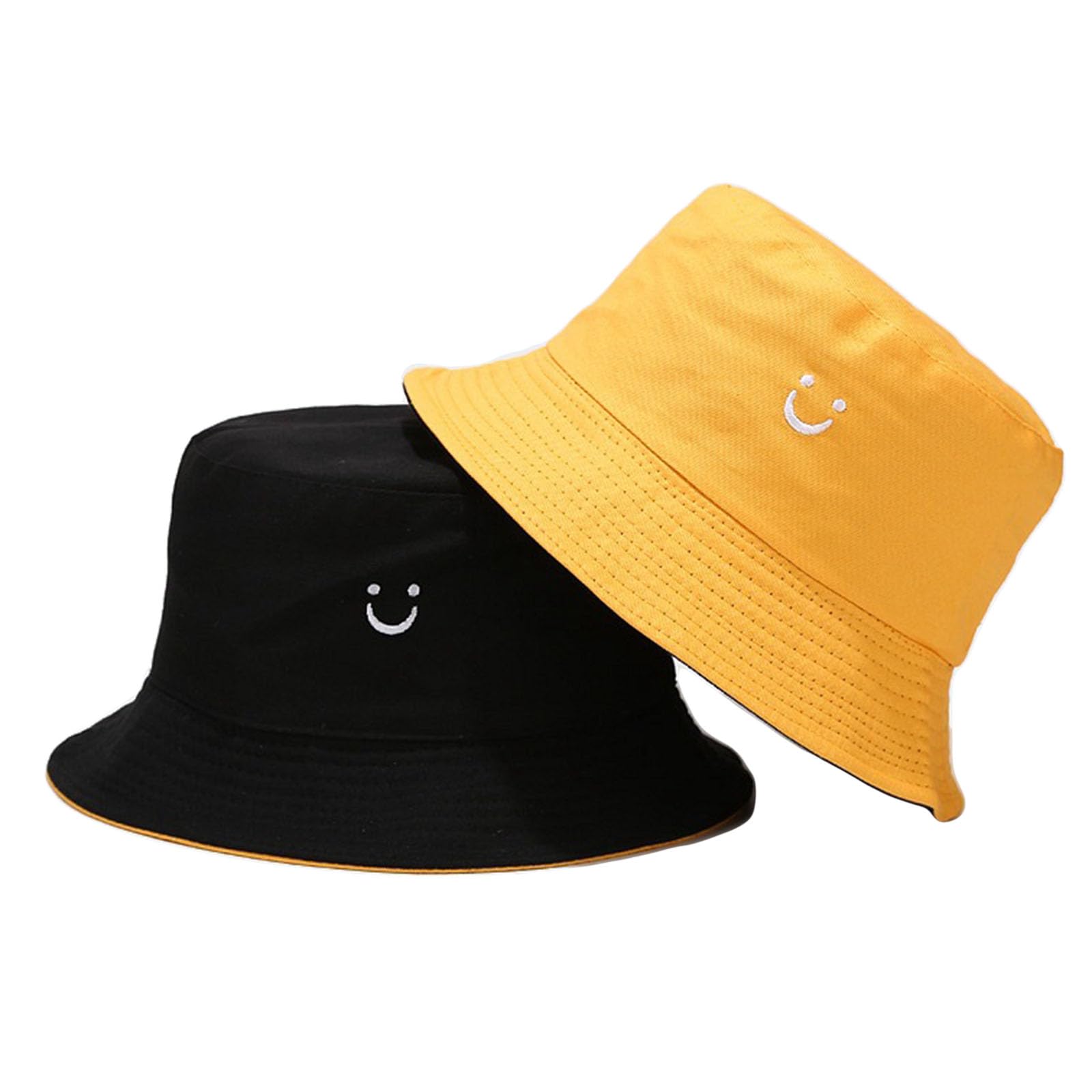 MAZELIKEHOOD Cappello Pescatore Pieghevole Cotone Bucket Hat Donna Uomo Cappello da Pesca Reversibile Protezione del Sole Cappelli Faccia Sorridente Cappellino