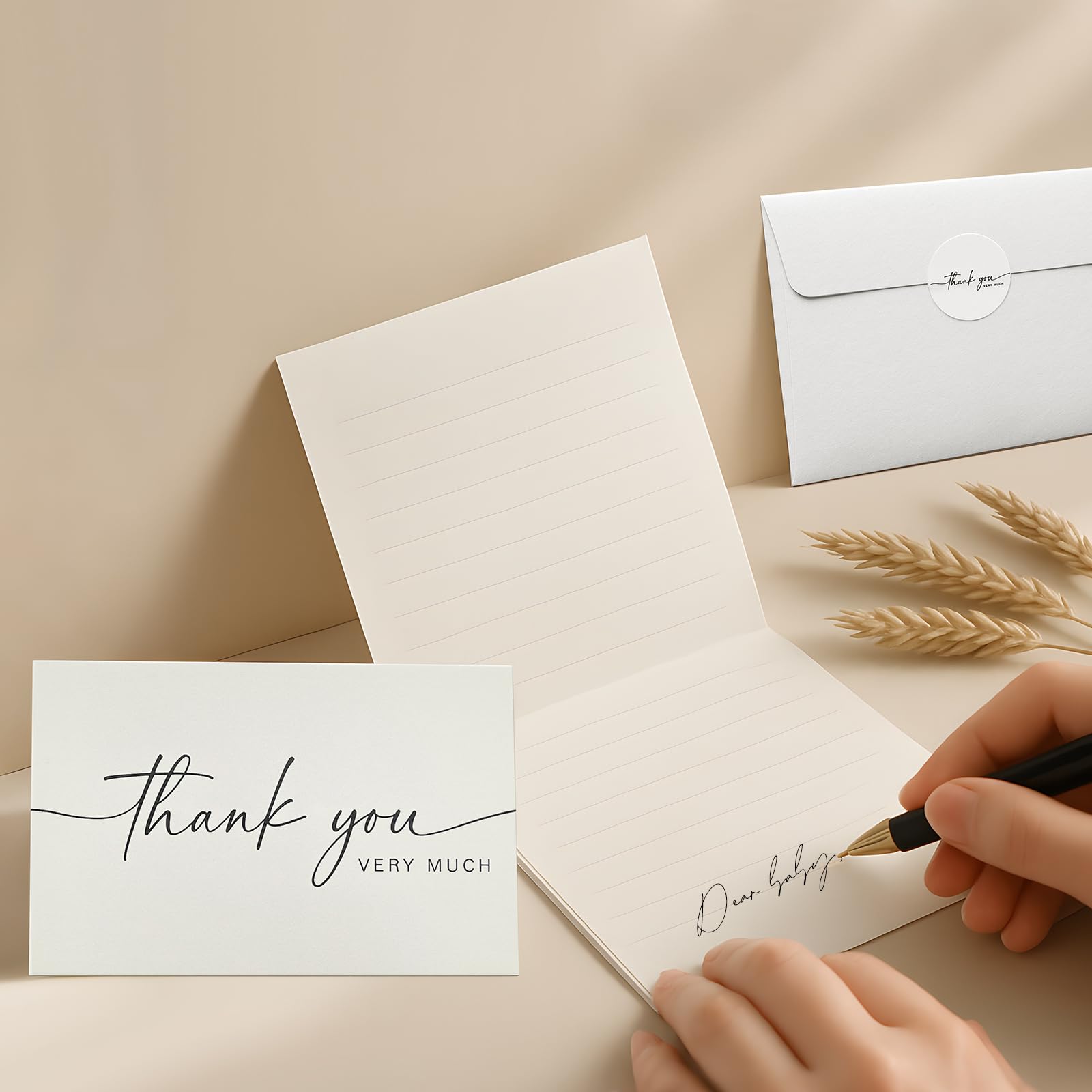 Paquete de 48 tarjetas de agradecimiento con sobres autoadhesivos y papel kraft y calcomanías a juego, diseño minimalista de 5 x 3.5 pulgadas, adecuadas para bodas, negocios, baby showers