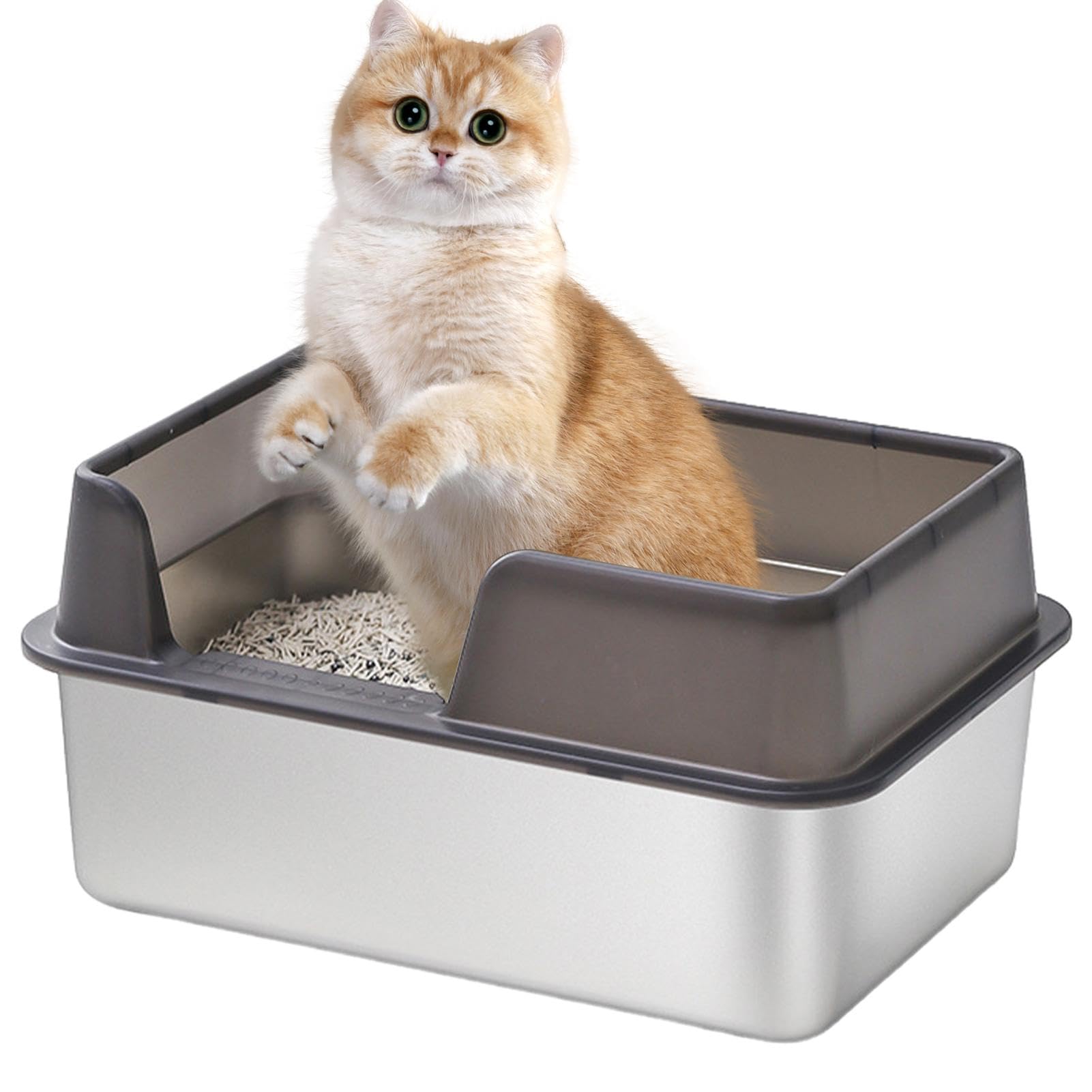 Lettiera per animali domestici con bordi alti, vassoio aperto sulla parte superiore, per minzione ad alto volume, lettiera per gatti in acciaio inox, per furetti, porcellini d' , gattini e conigli | Lettiera per gatti multifunzionale per , conigli, porcel