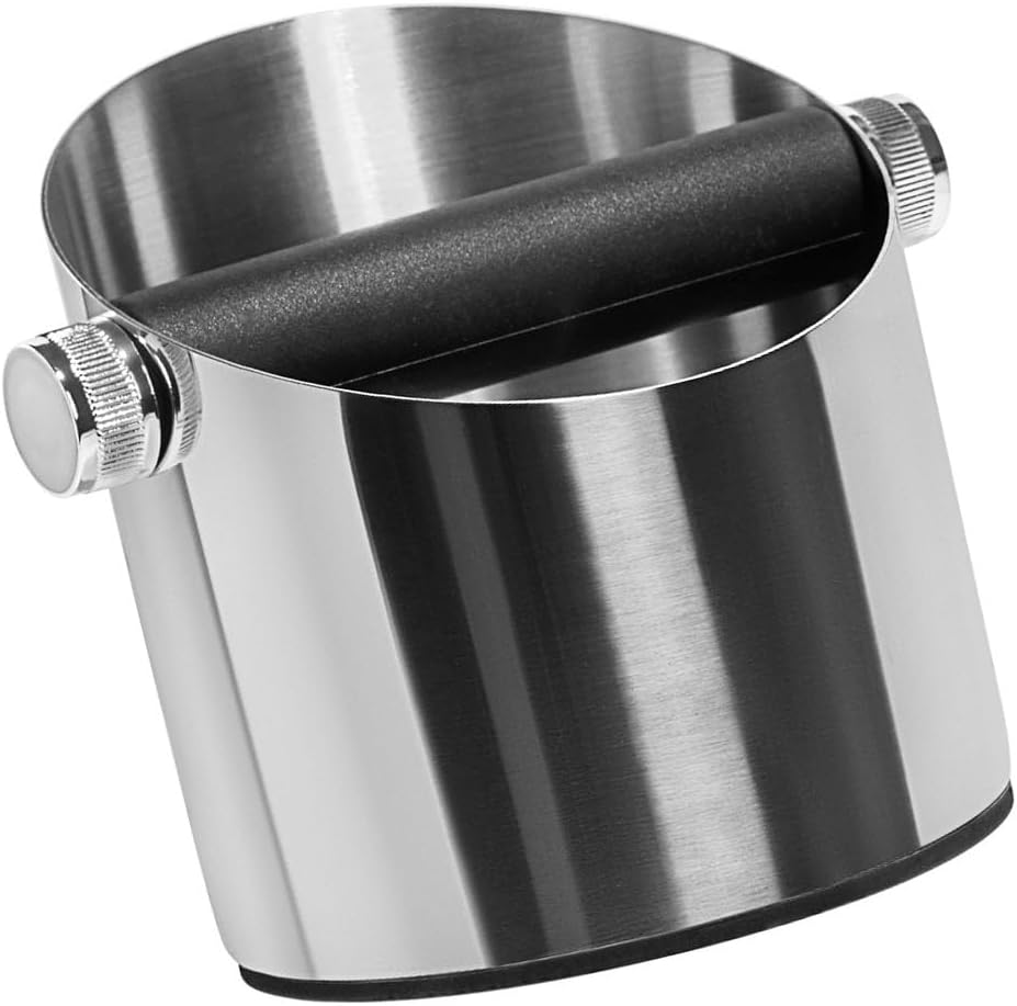 Stainless Steel Coffee Grounds Collection Box with Angled Opening for Clean Espresso Machine Care and Smooth Function