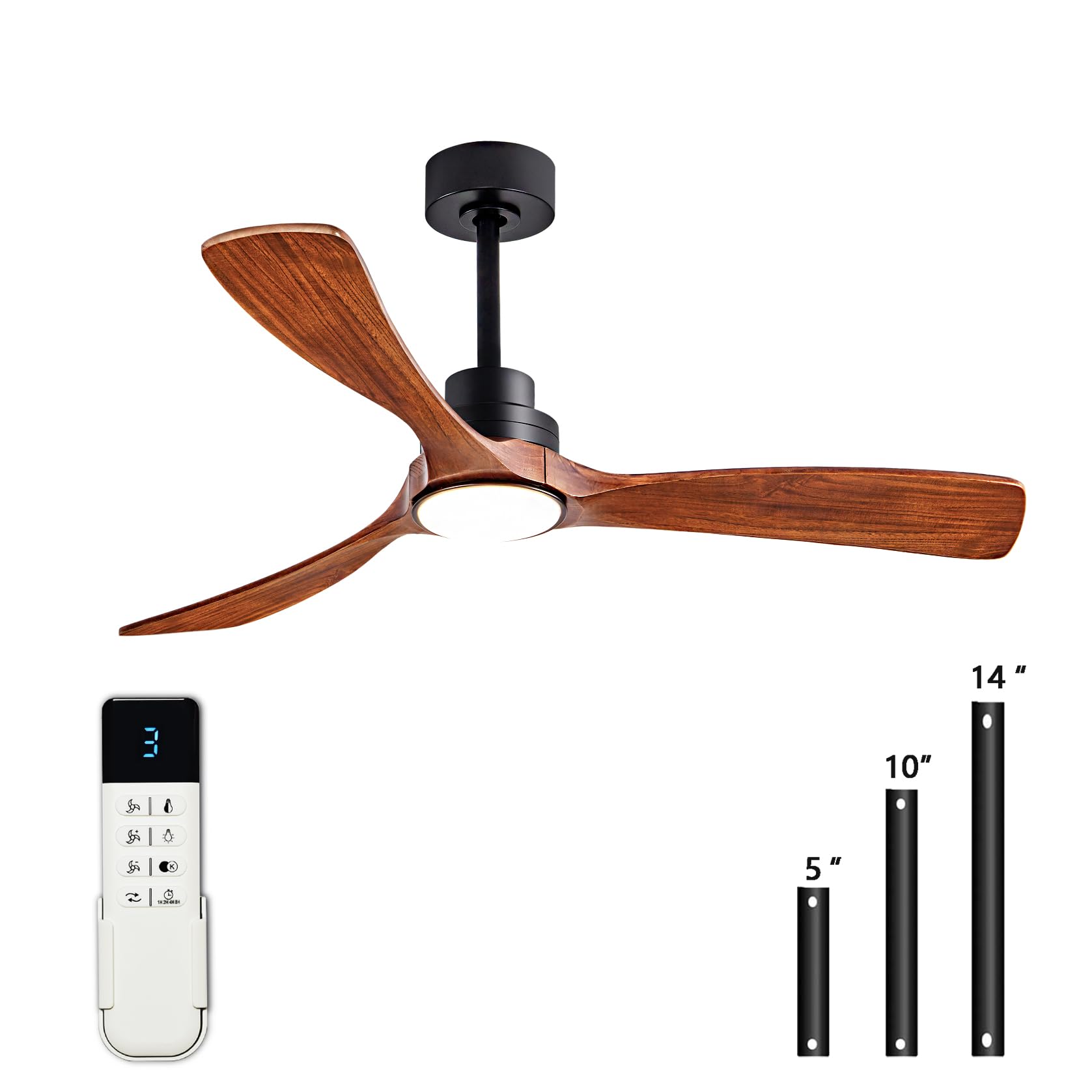 52 Inch Wood Ceiling Fans with Lights and Remote Control Indoor Memory Dimmable Light 3 Blades Noiseless Reversible