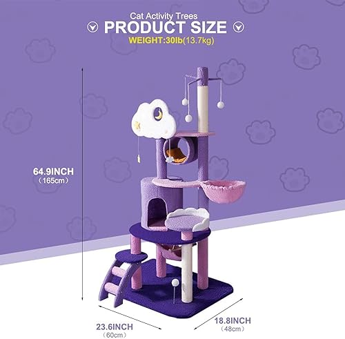 Miniatura 6 de Árbol para gatos de 67 pulgadas para interiores, torre grande para gatos con poste rascador de sisal, centro de actividades de muebles de condominio